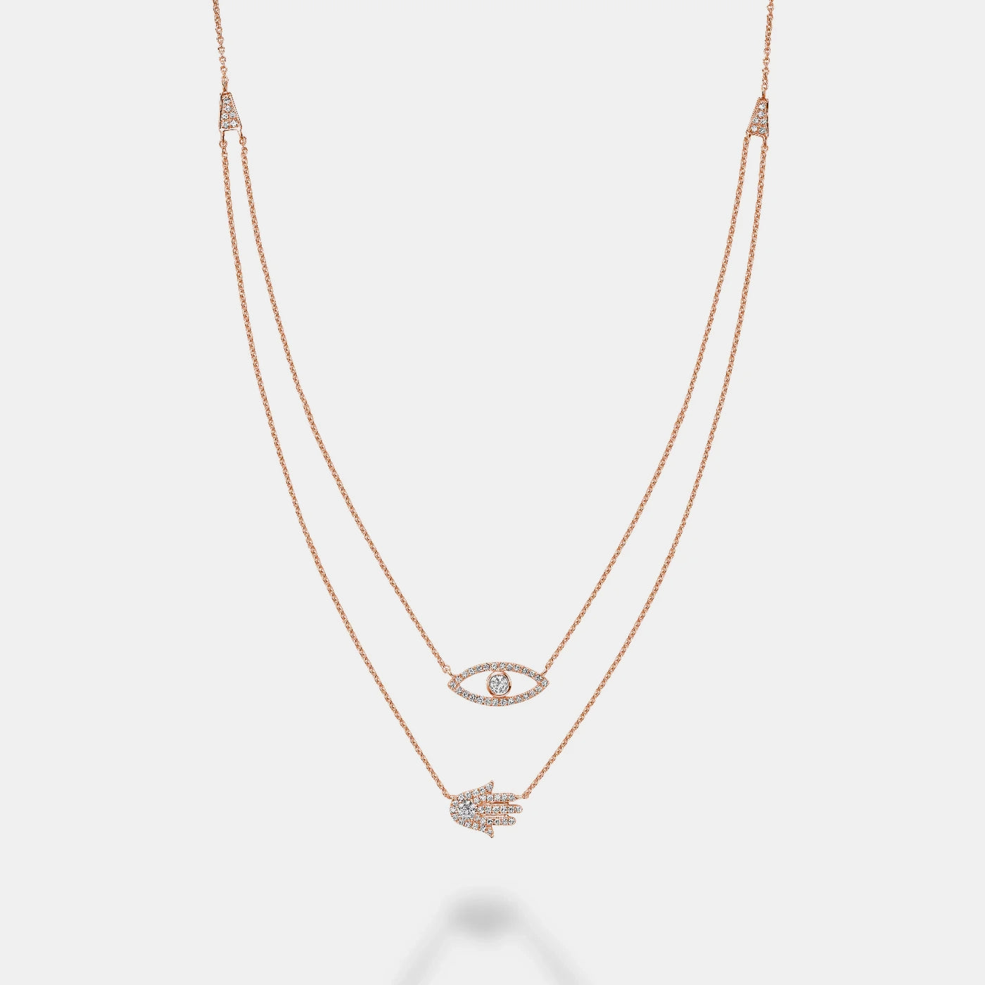 Double Row Evil Eye Hamsa Necklace