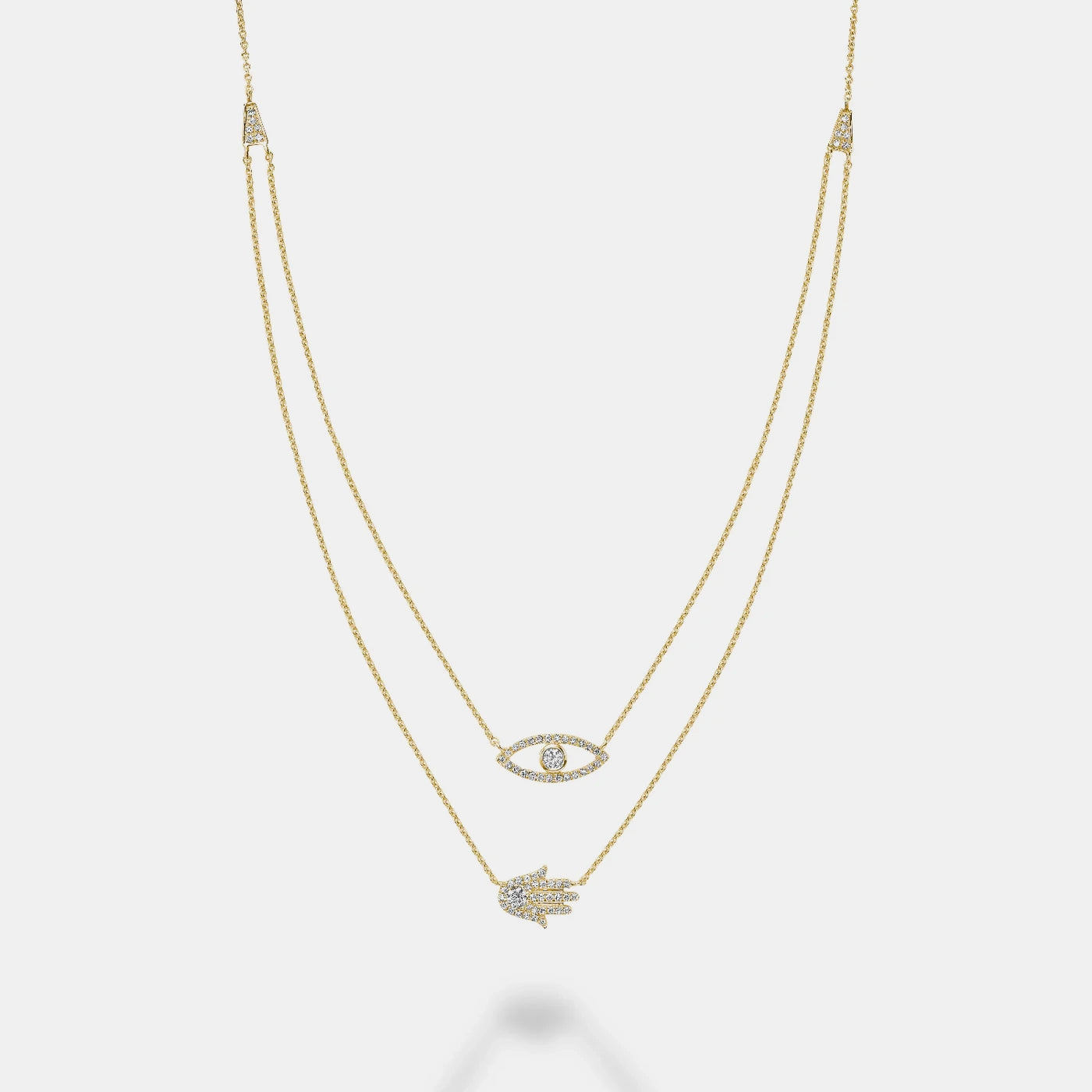 Double Row Evil Eye Hamsa Necklace