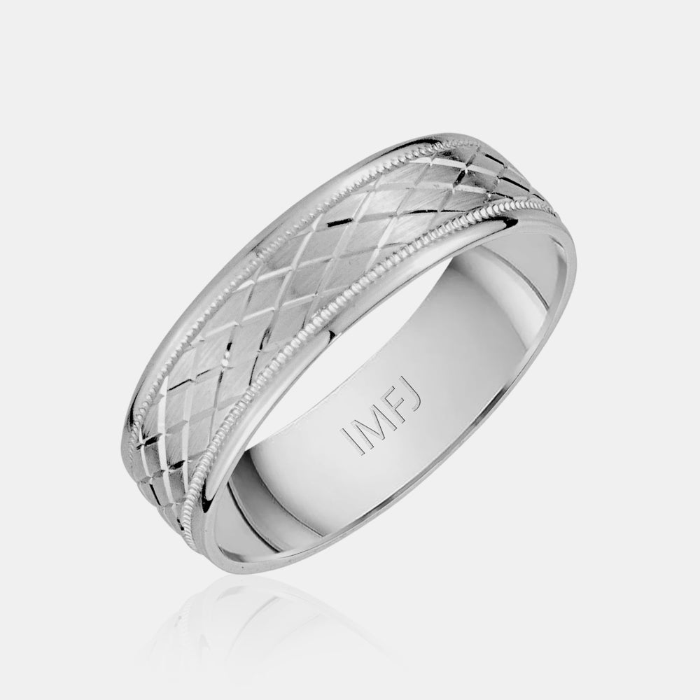 14K Diamond Shape Milgrain Edge Wedding Band
