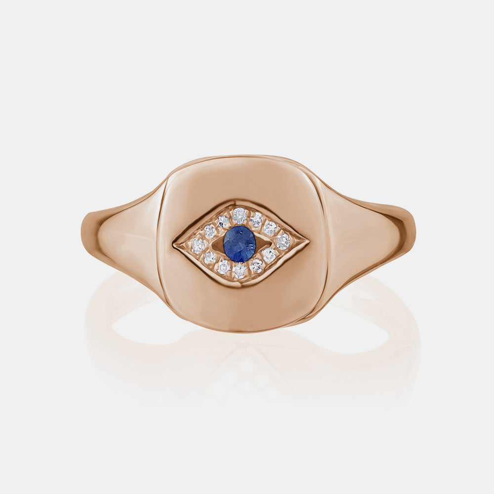 Diamond Evil Eye Signet Ring