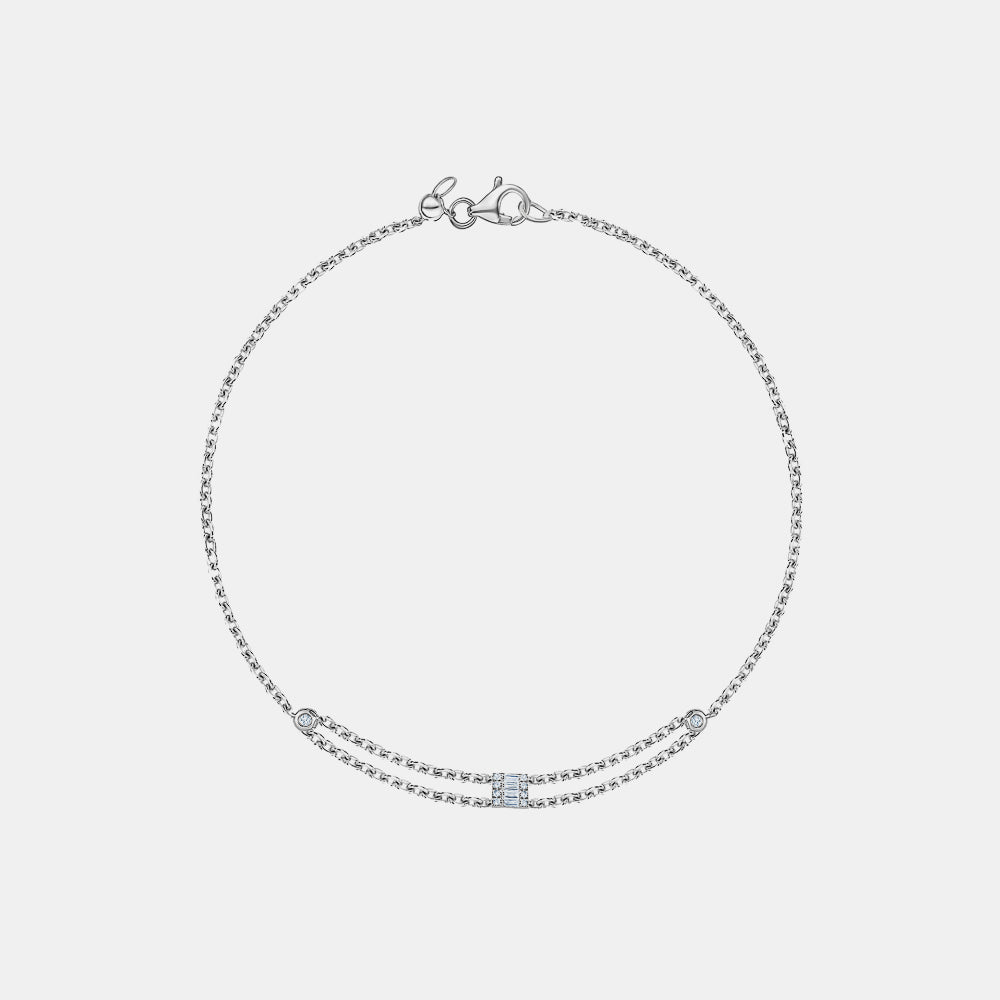 Double Chain Single Diamond Baguette Bracelet