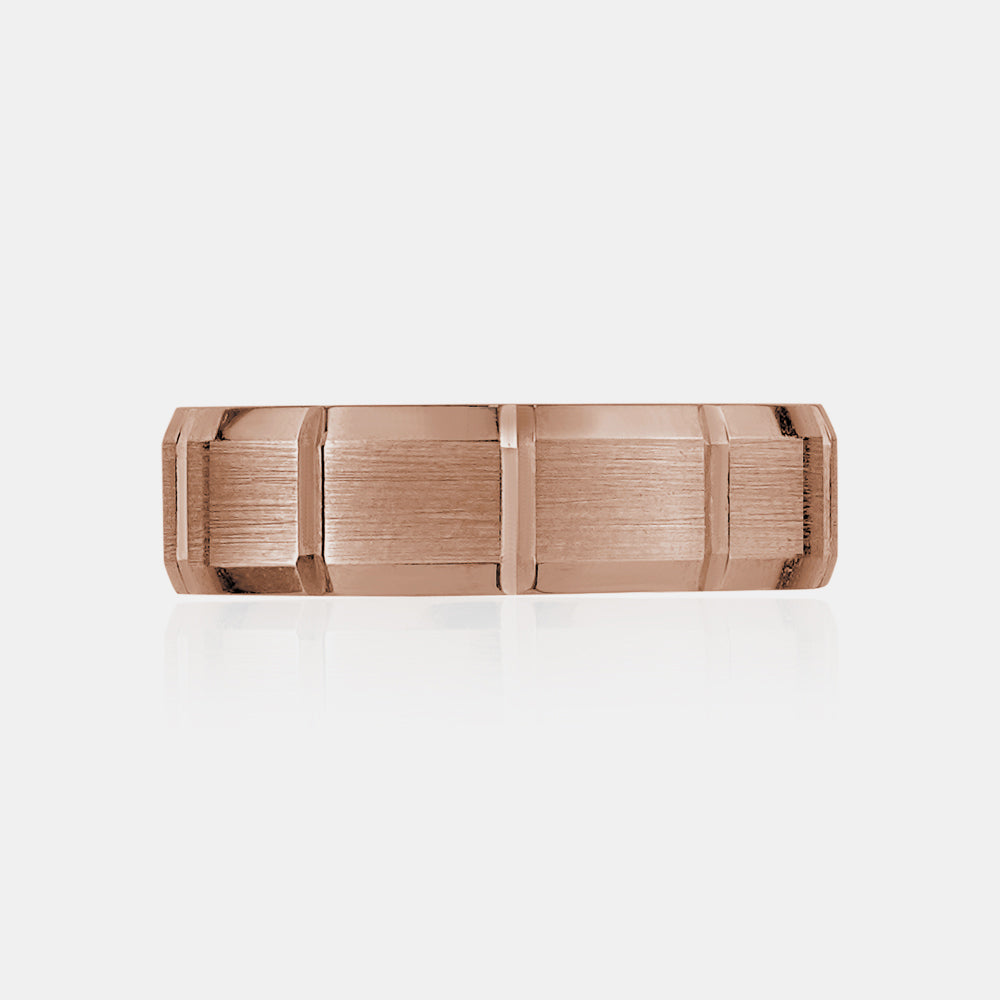10K Brushed Center with Vertical Grooves Wedding Band