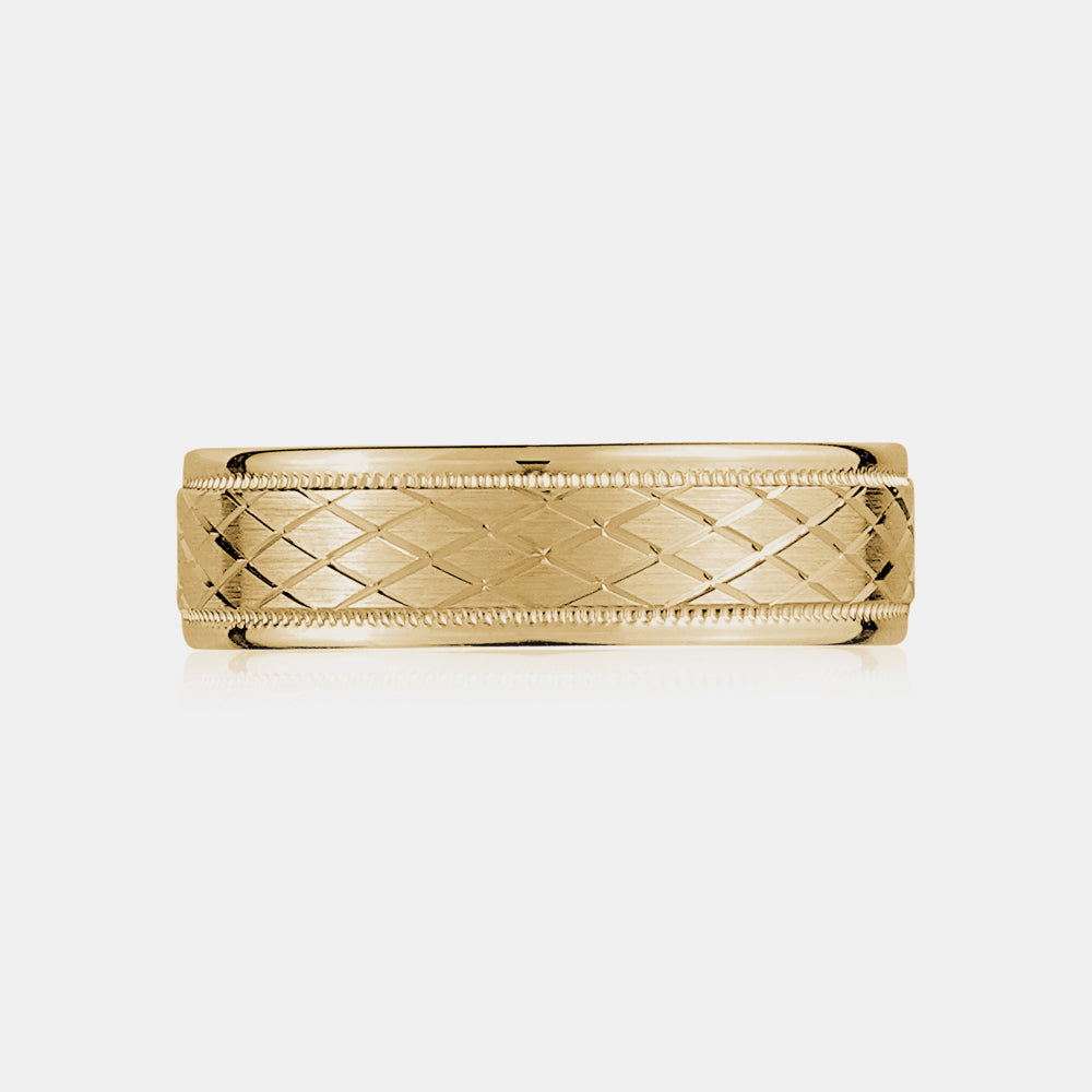 14K Diamond Shape Milgrain Edge Wedding Band