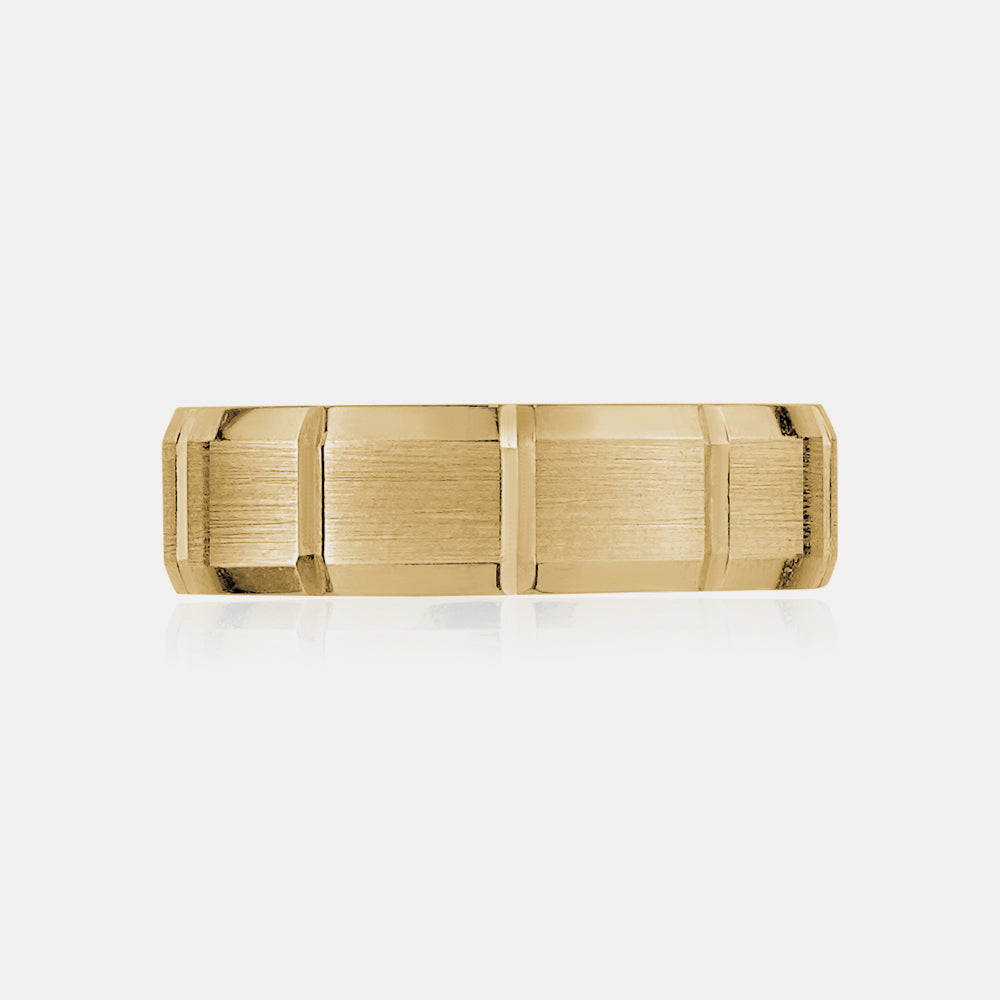 10K Brushed Center with Vertical Grooves Wedding Band