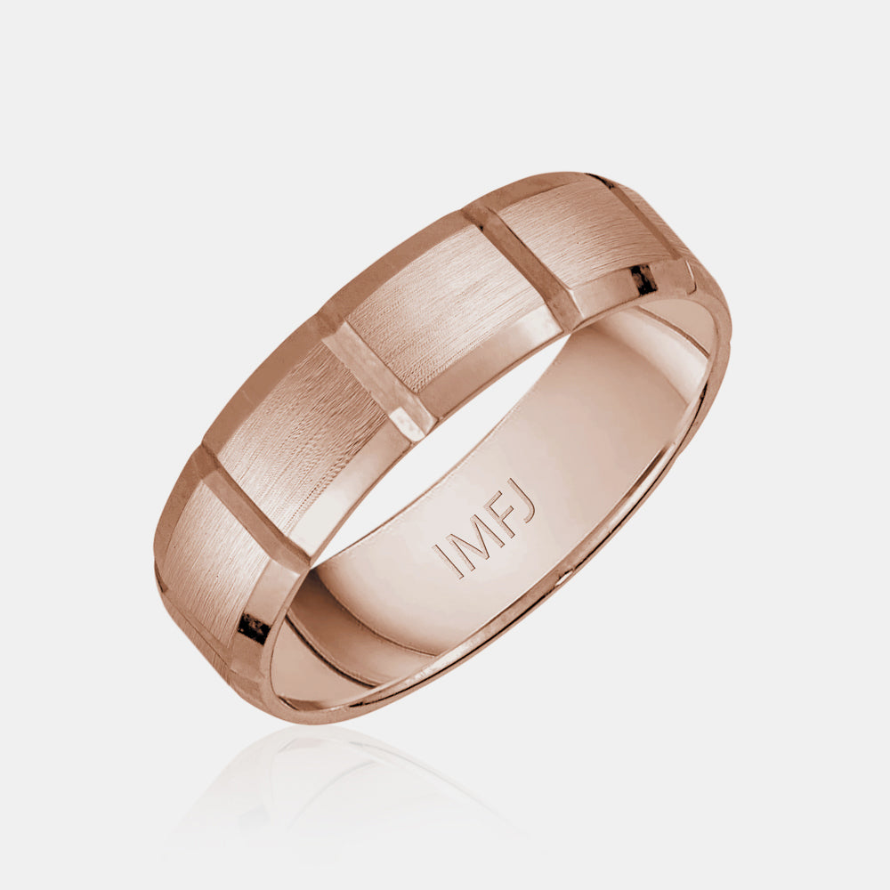 10K Brushed Center with Vertical Grooves Wedding Band