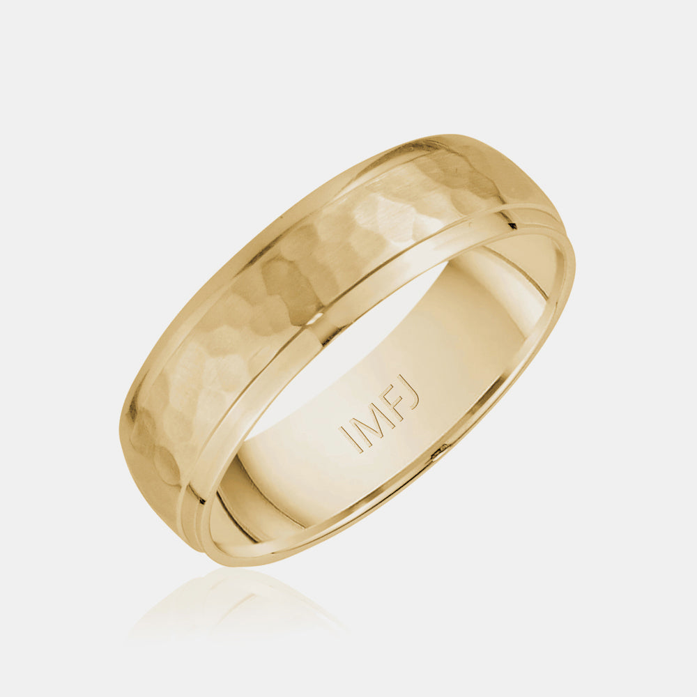 14K Brushed Hammered Center Wedding Band