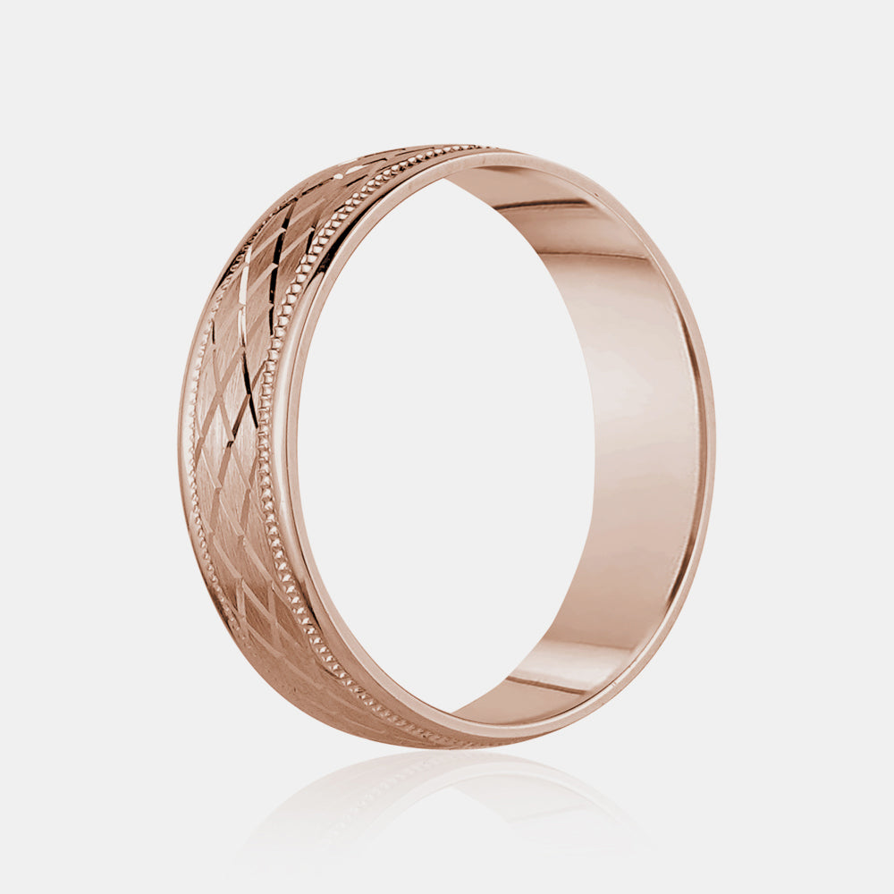 14K Diamond Shape Milgrain Edge Wedding Band