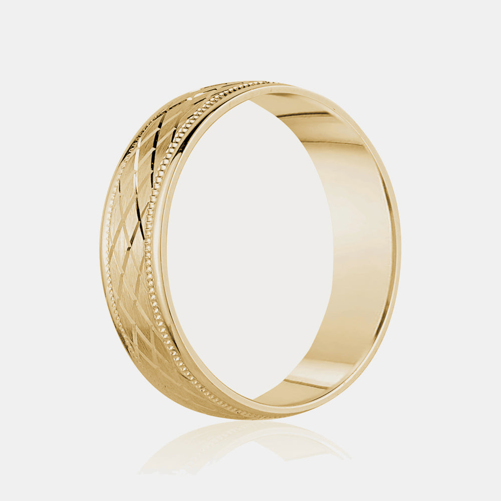14K Diamond Shape Milgrain Edge Wedding Band