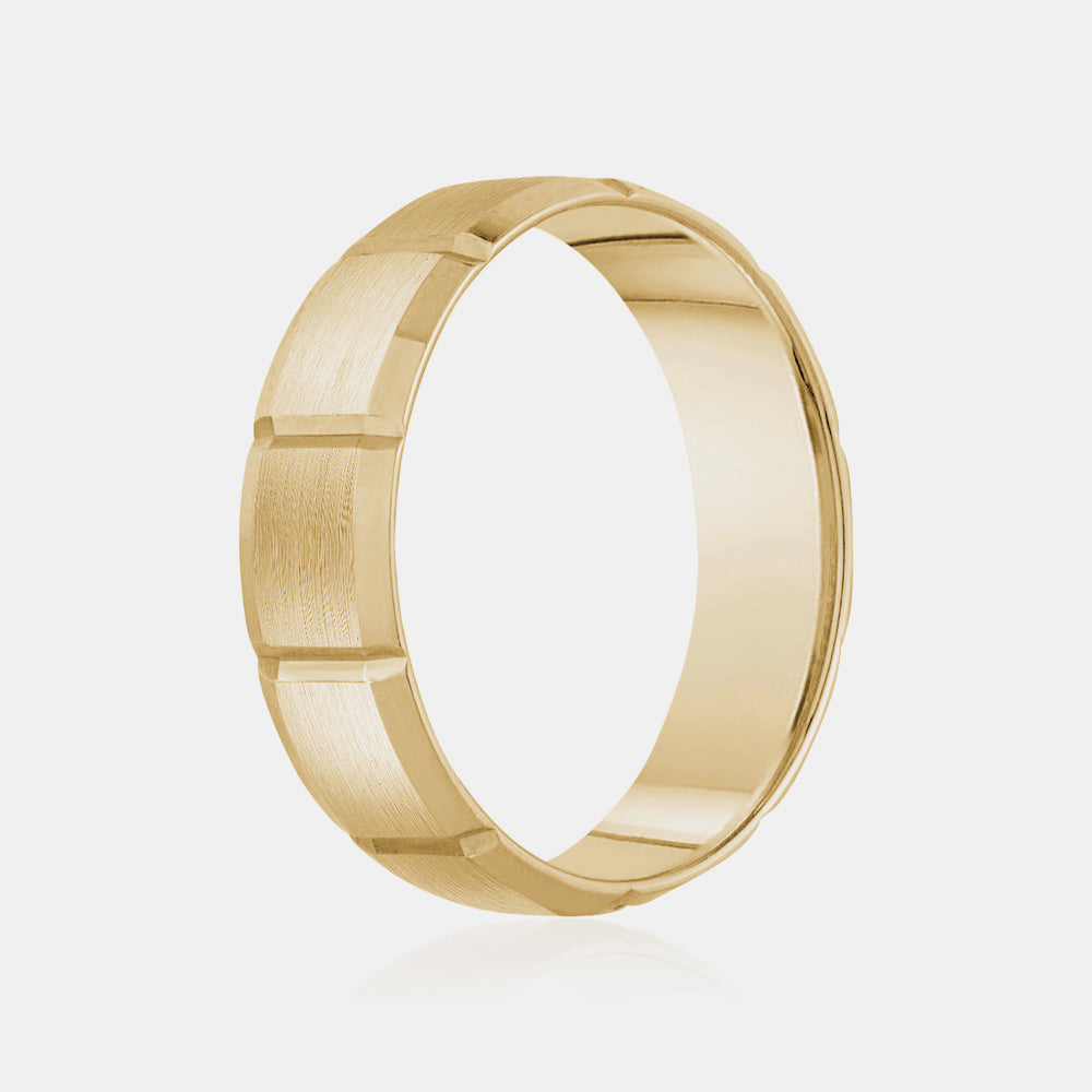 10K Brushed Center with Vertical Grooves Wedding Band