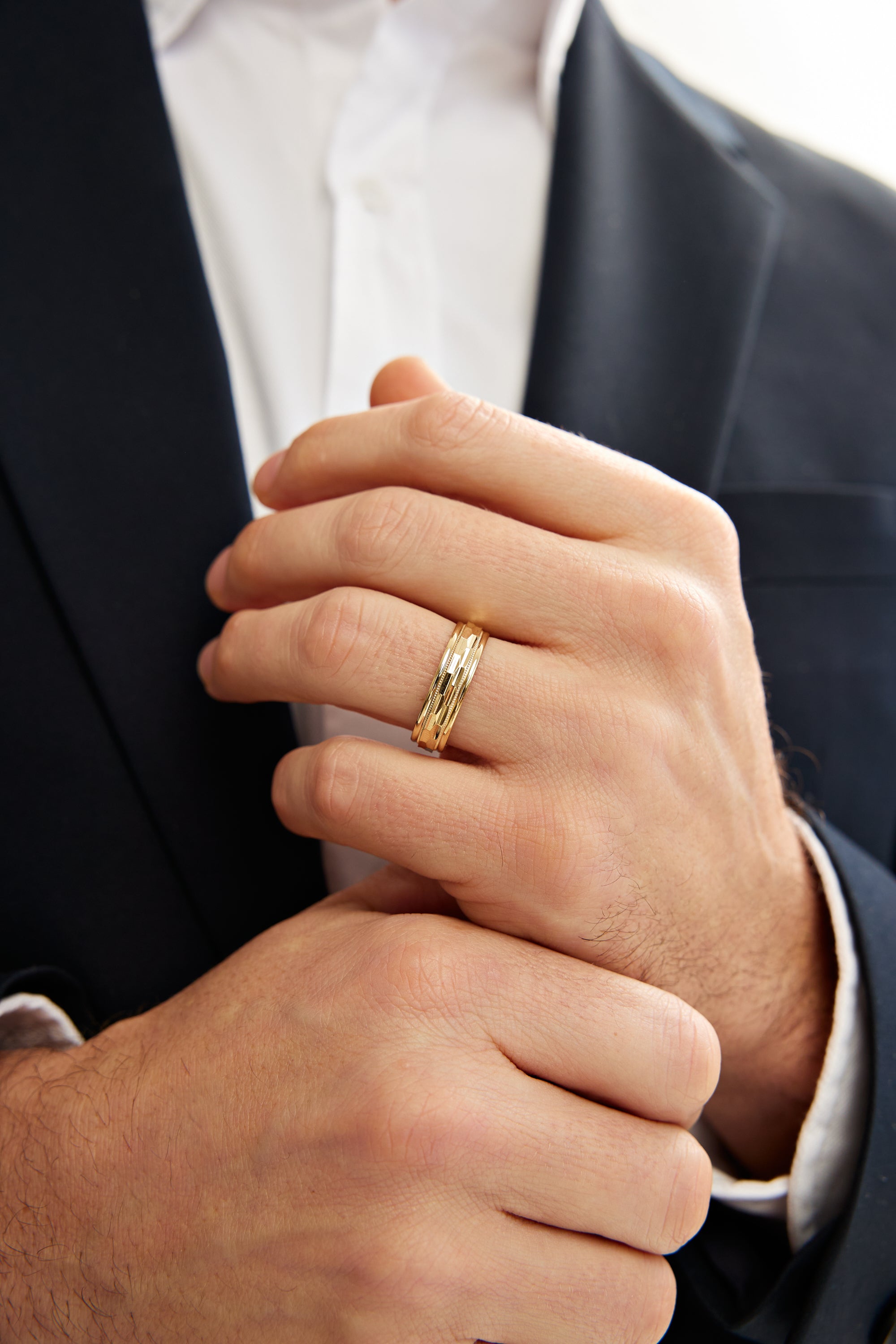 10K Hexagonal Milgrain Edge Wedding Band
