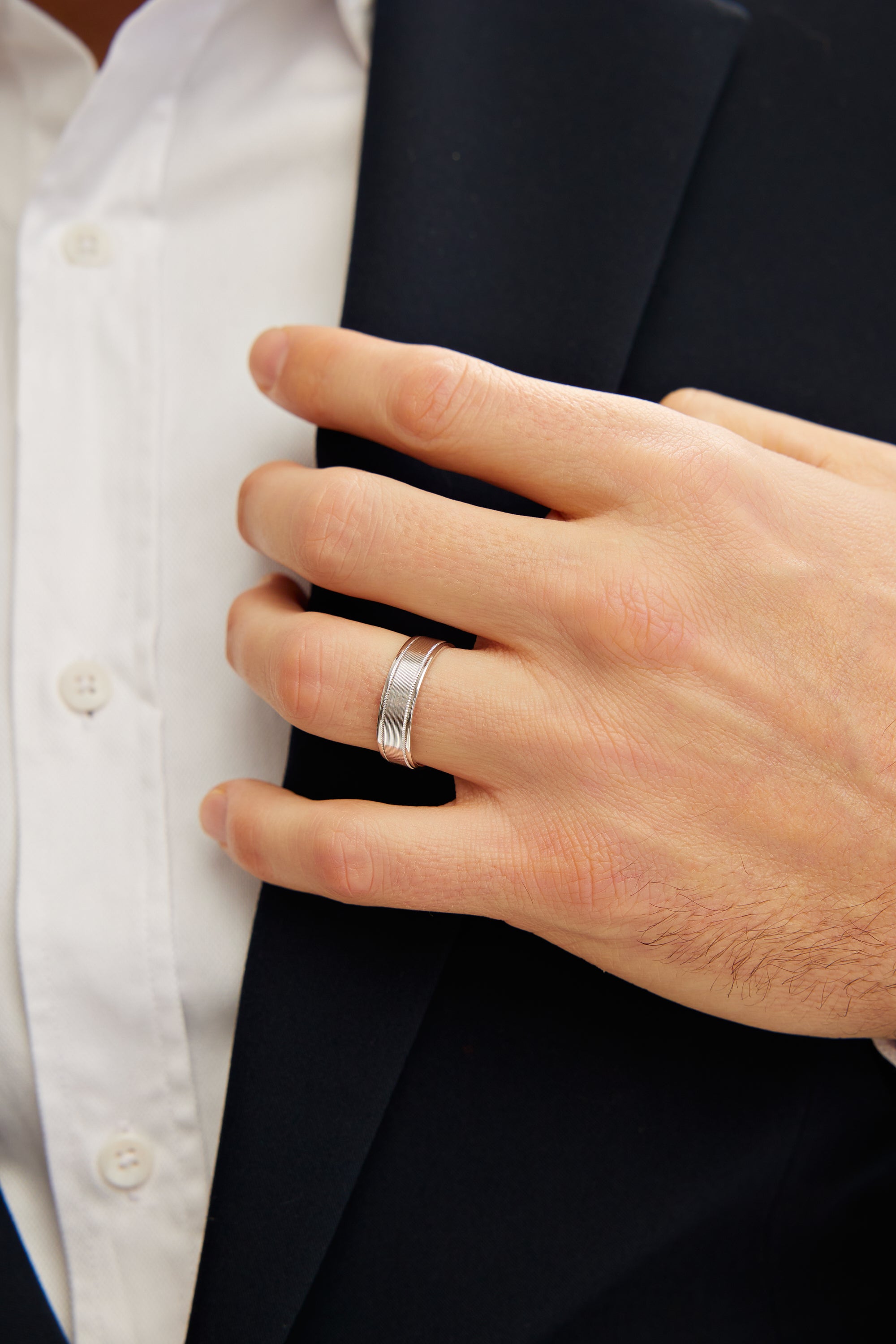 10K Ribbed Milgrain Edge Wedding Band