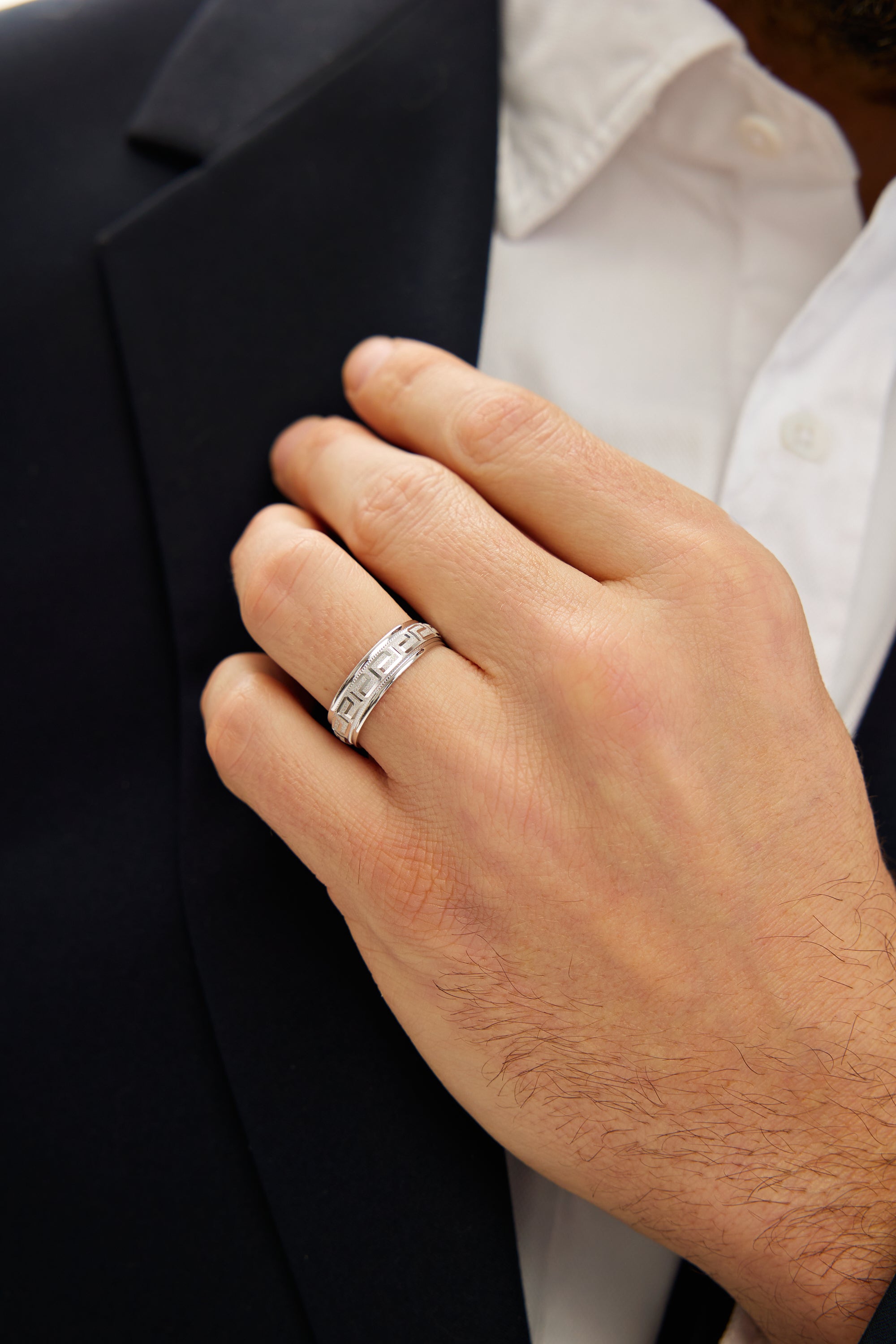 10K Rounded Greek Symbol Milgrain Edge Wedding Band