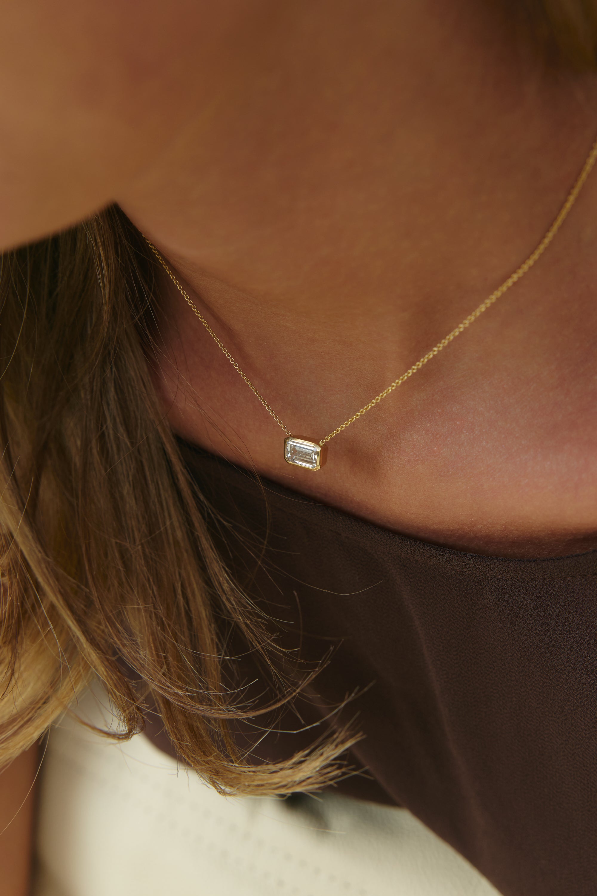 Lab Grown Diamond Bezel Emerald Necklace