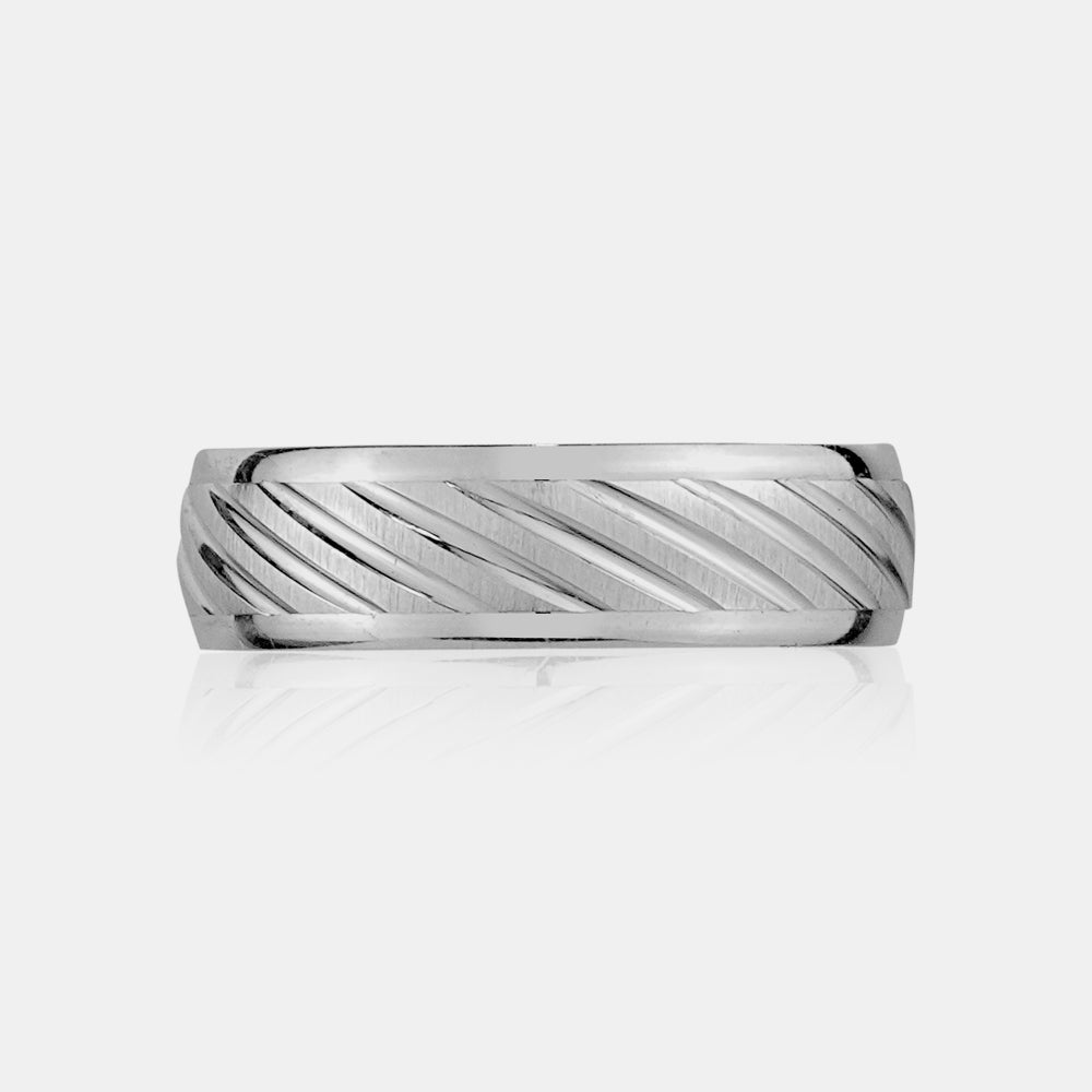 14K Diagonal Lines Wedding Band
