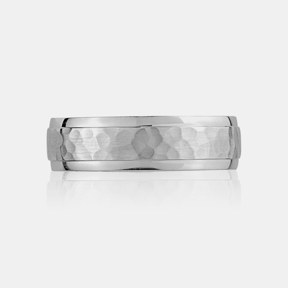10K Brushed Center Hammered Wedding Band