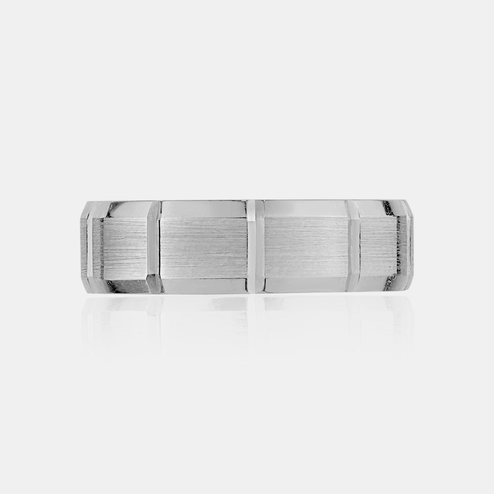 10K Brushed Center with Vertical Grooves Wedding Band