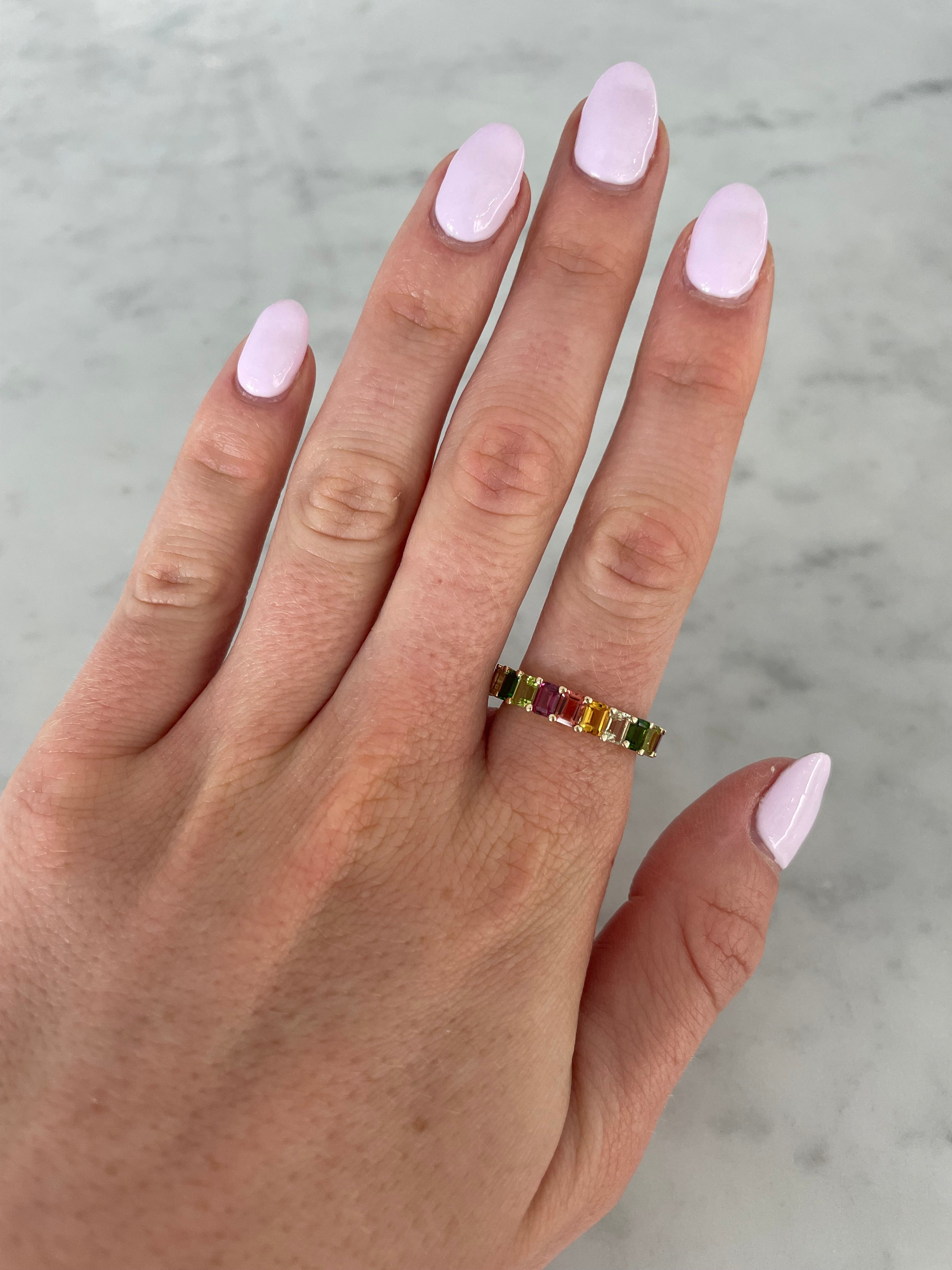 Petite Emerald Cut Rainbow Ring