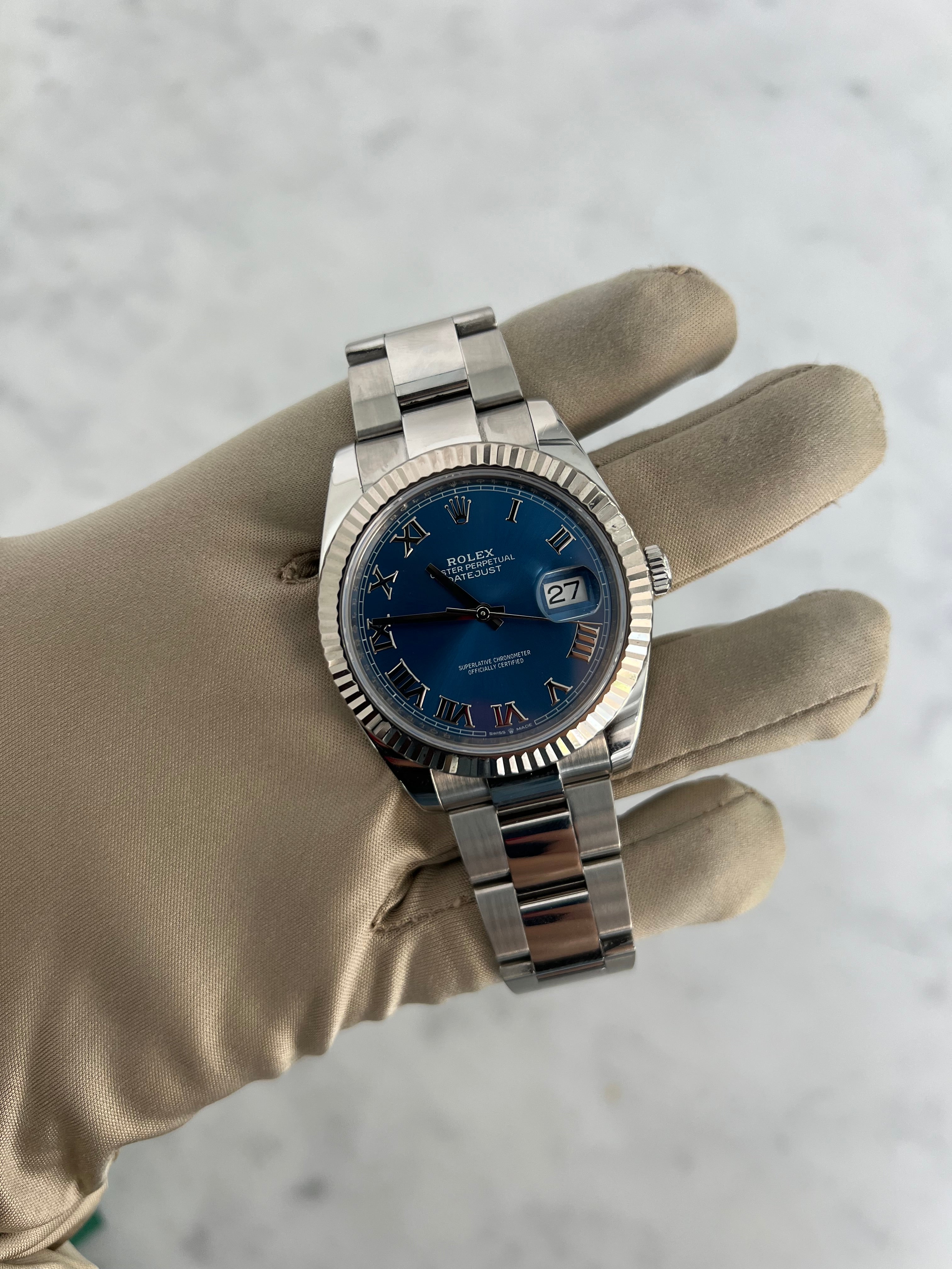 Rolex Datejust Azzuro Blue Dial Roman Numeral Oyster Bracelet 41mm 126334/2020