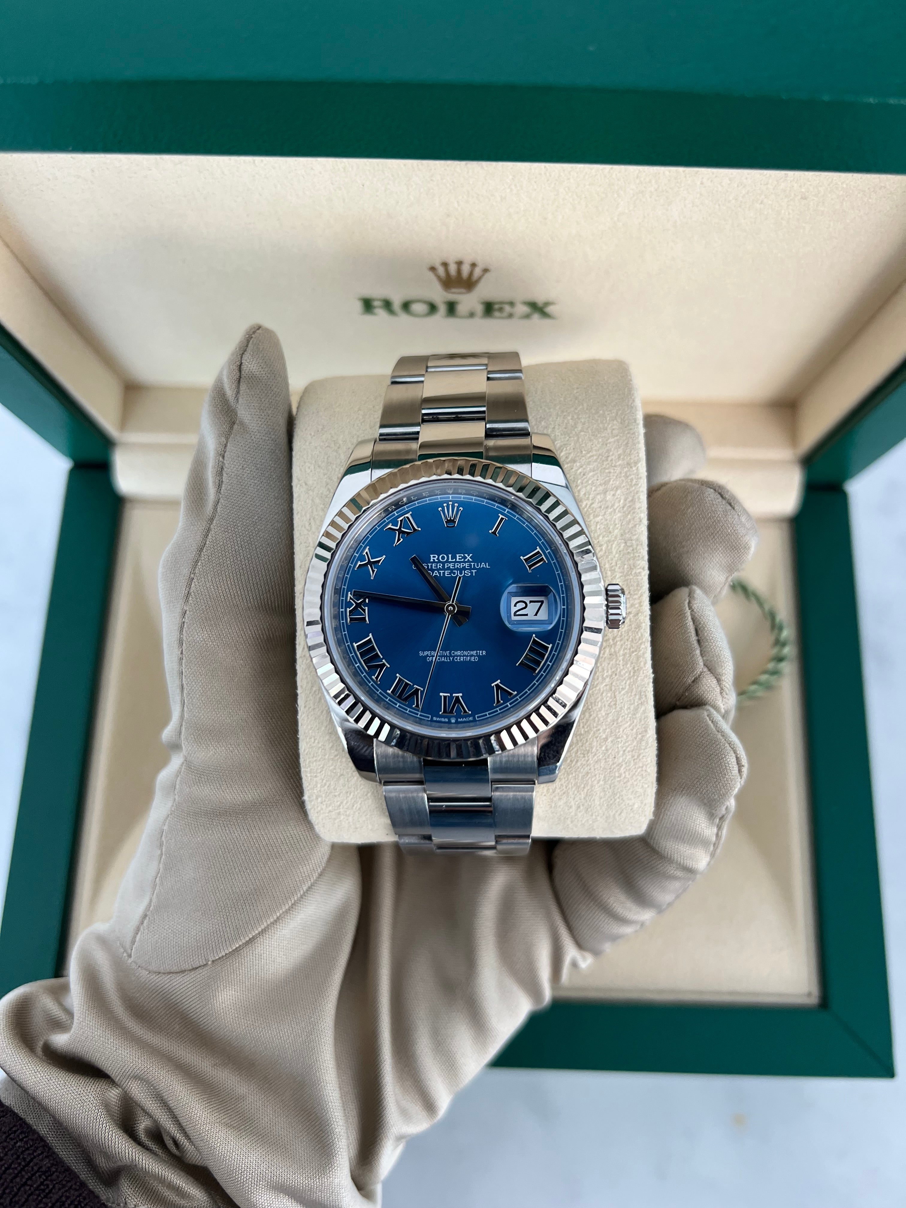 Rolex Datejust Azzuro Blue Dial Roman Numeral Oyster Bracelet 41mm 126334/2020