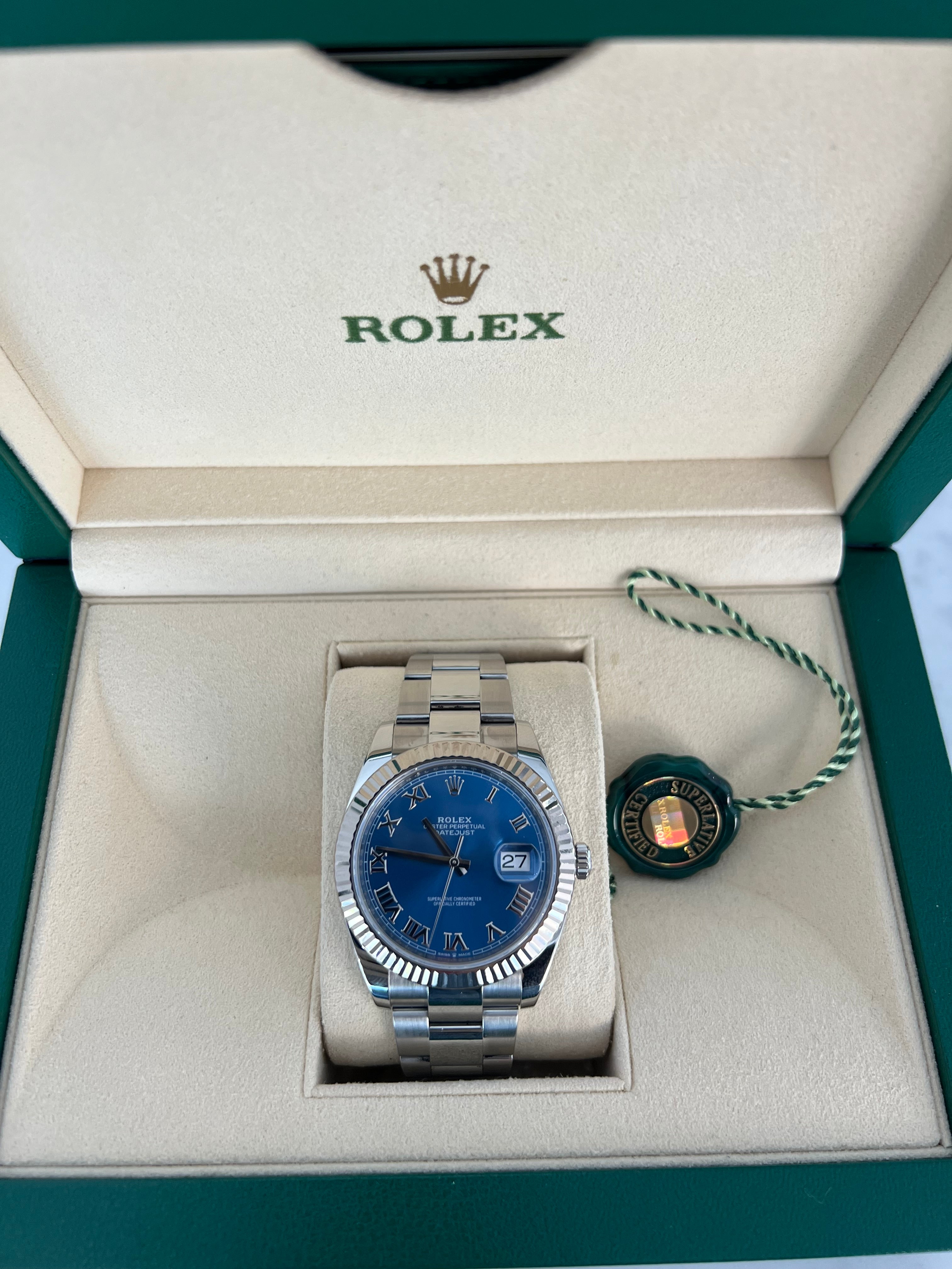 Rolex Datejust Azzuro Blue Dial Roman Numeral Oyster Bracelet 41mm 126334/2020