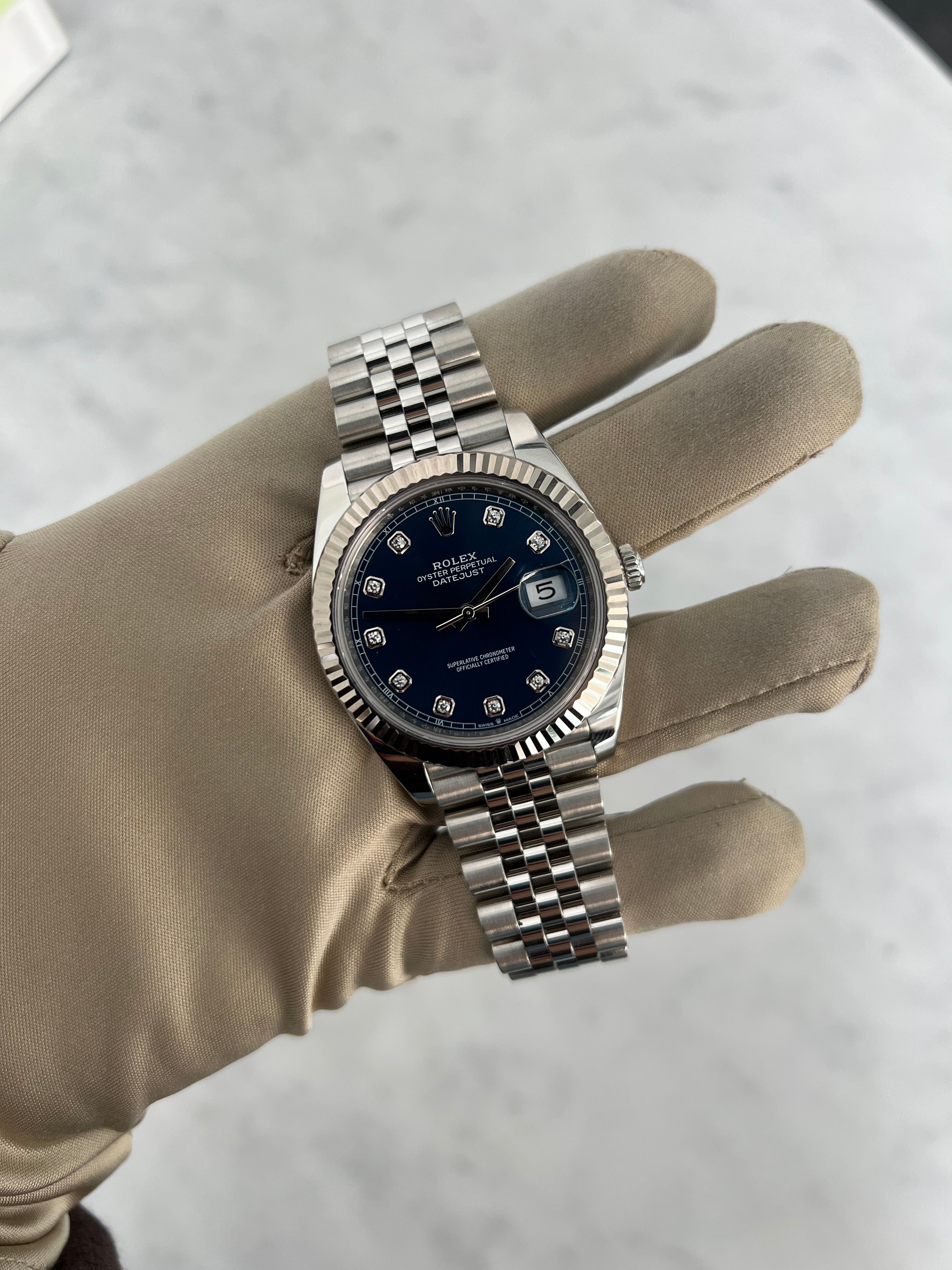 Rolex Datejust Blue Diamond Dial Jubilee Bracelet Fluted Bezel 41mm 126334/2024