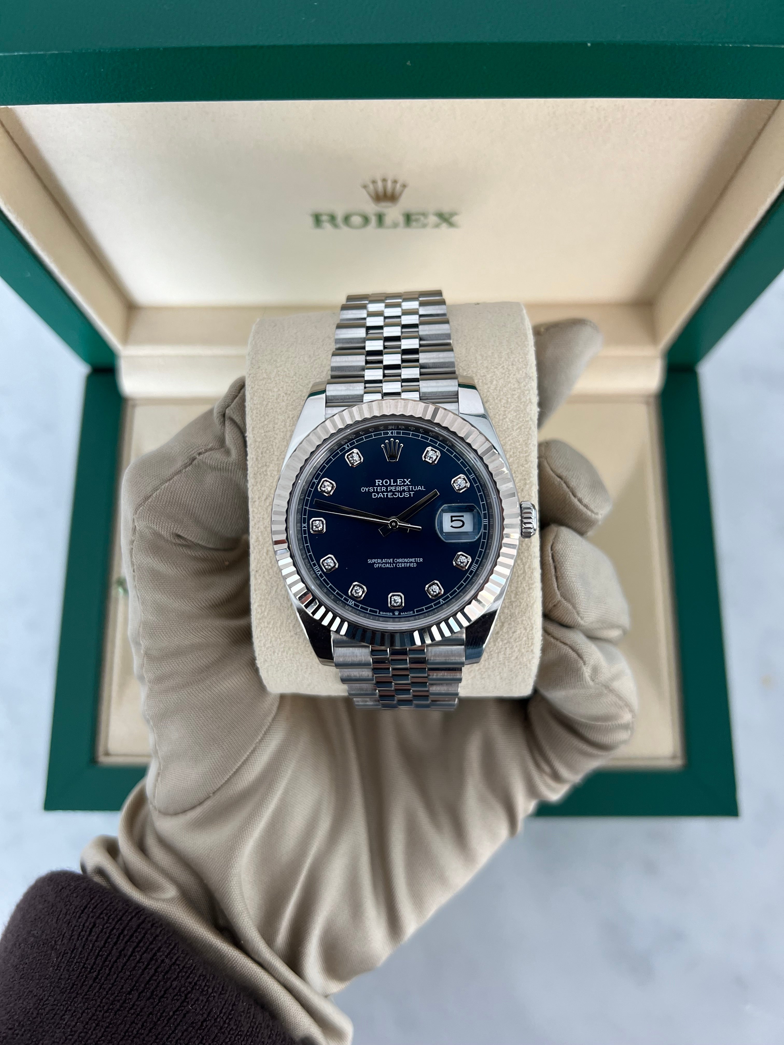 Rolex Datejust Blue Diamond Dial Jubilee Bracelet Fluted Bezel 41mm 126334/2024