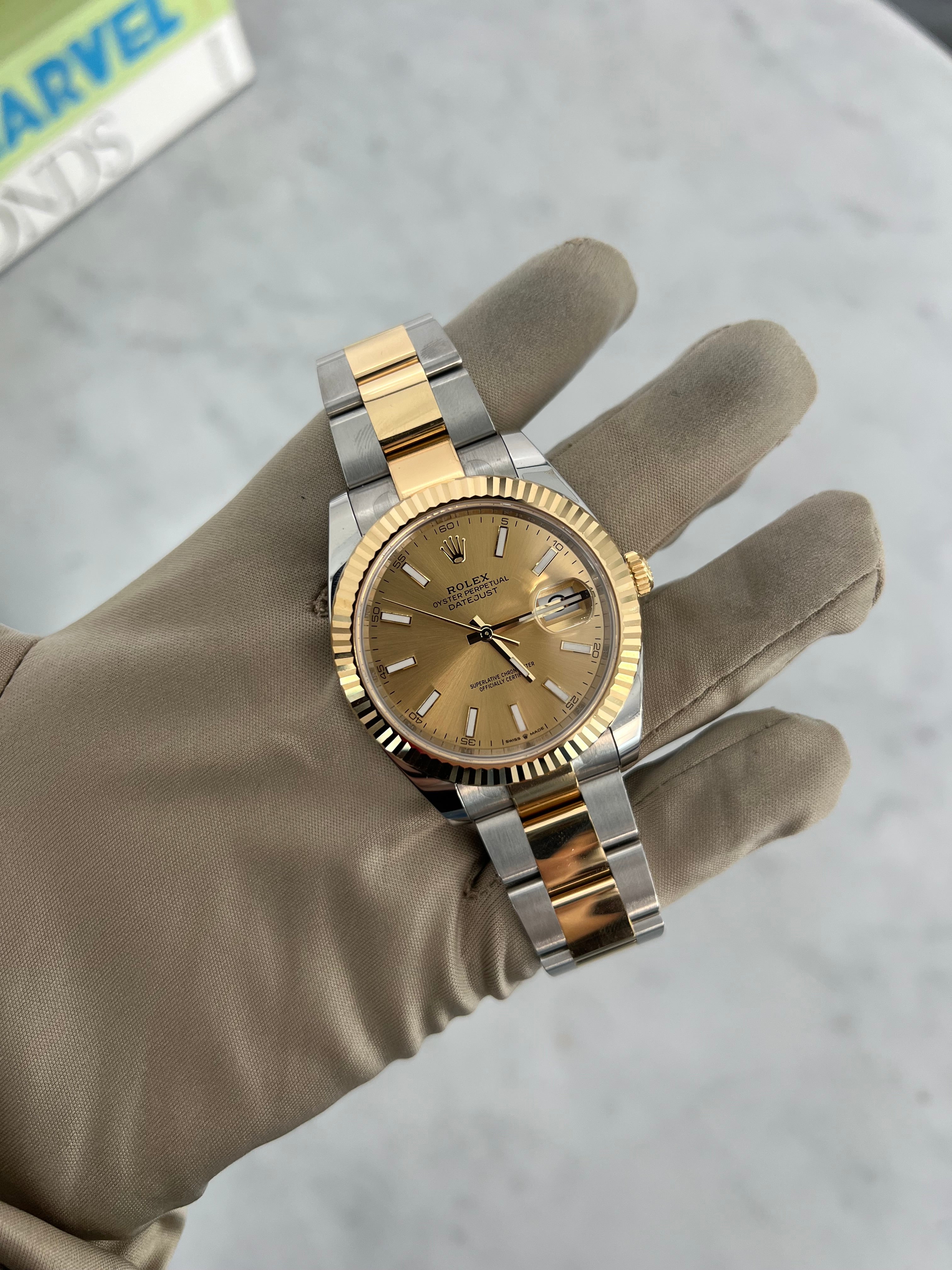 Rolex Datejust Two Tone Yellow Champagne Dial Oyster Bracelet Fluted Bezel 41mm 126333/2025