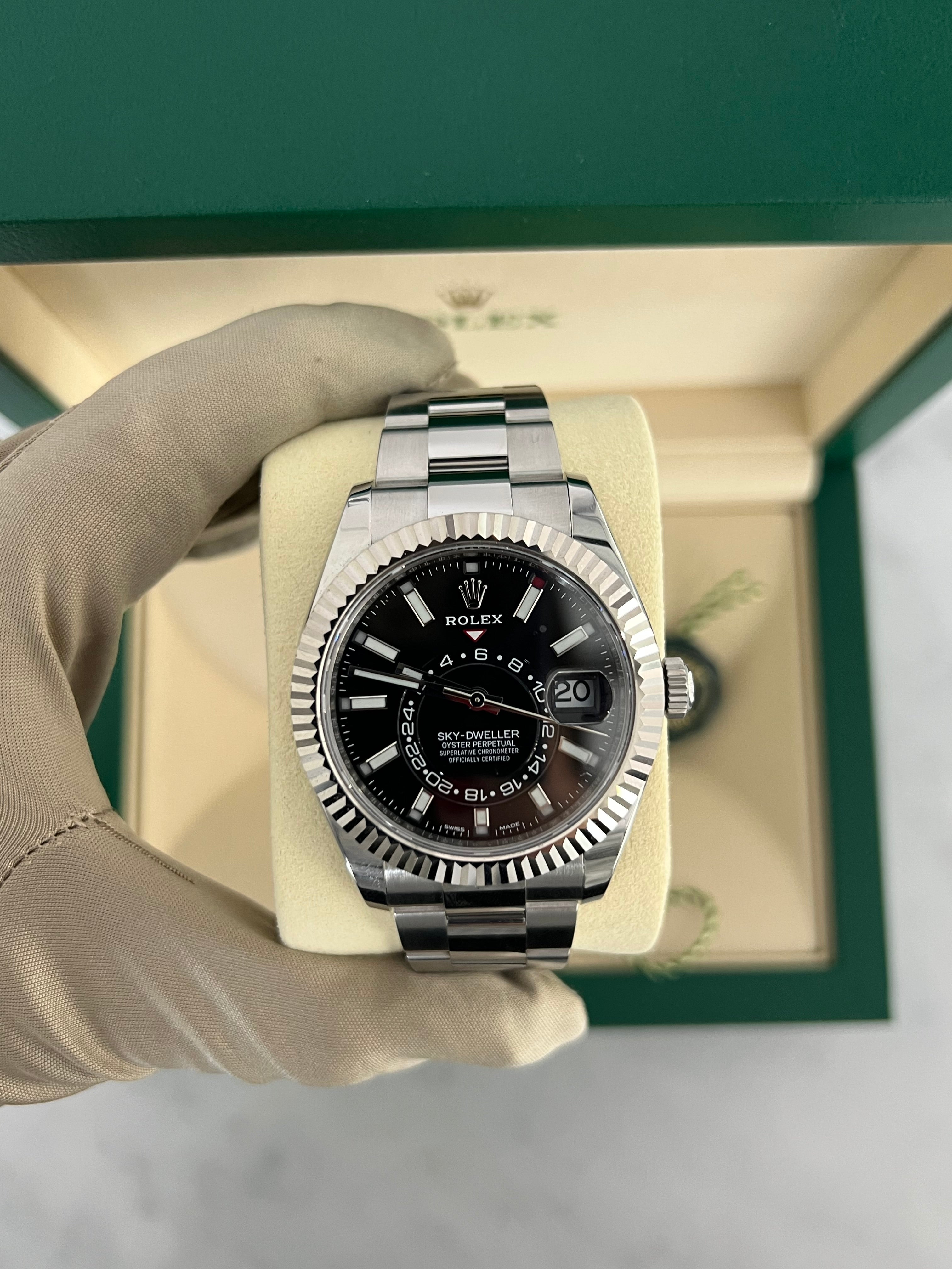 Rolex Sky-Dweller Stainless Steel Fluted Bezel Black Dial Oyster Bracelet 42mm 326934/2022