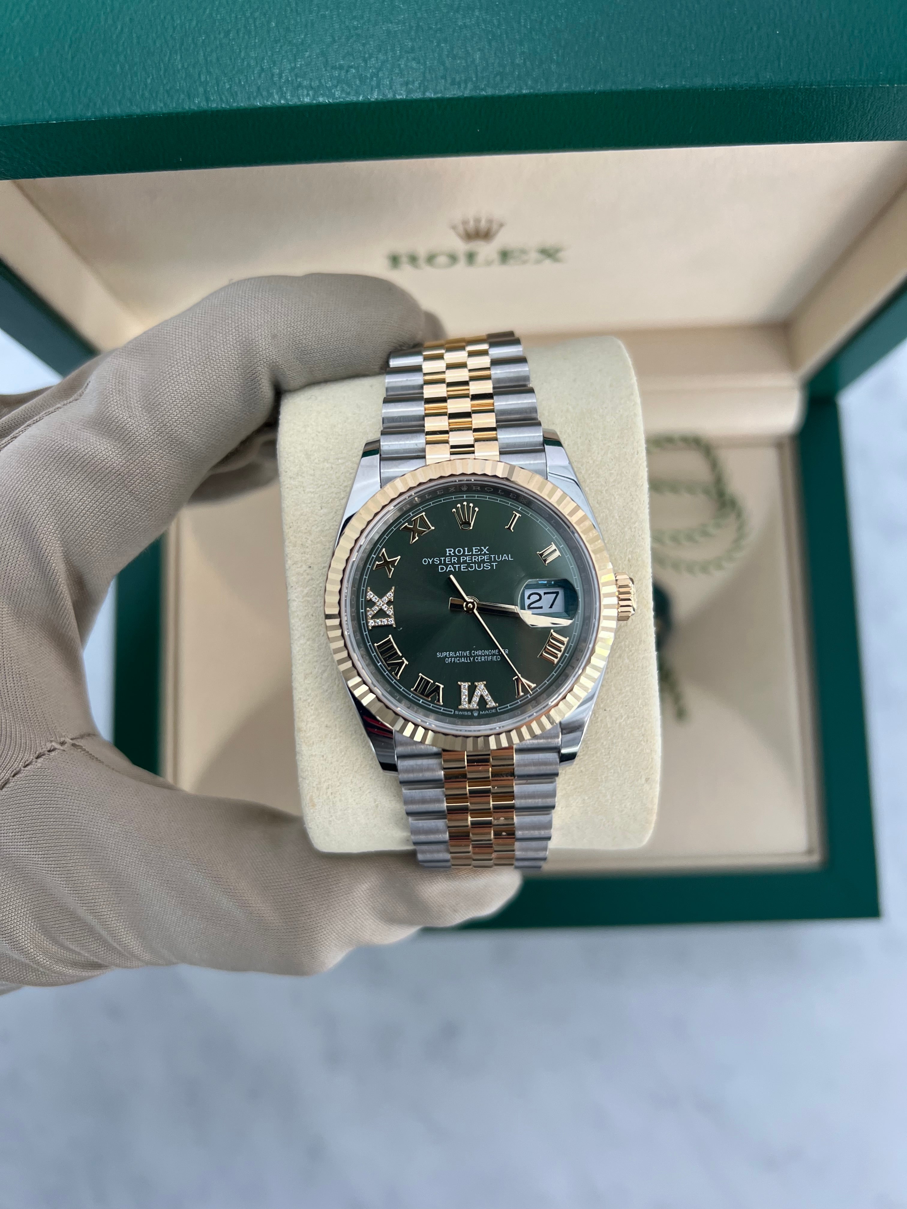 Rolex Datejust Two-Tone Yellow Gold Green Dial Diamond Six and Nine Jubilee Bracelet 36mm 126233/2025