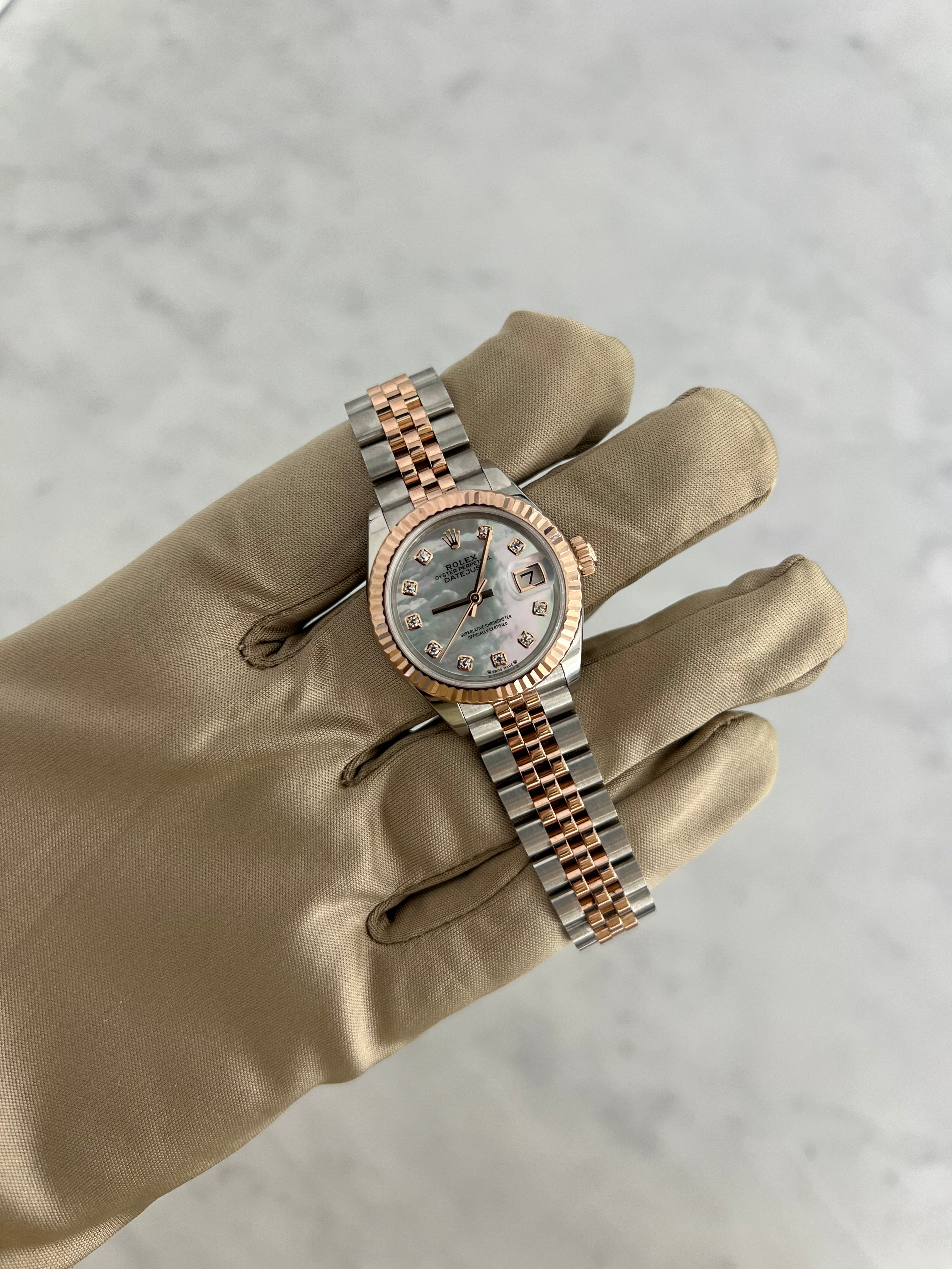 Rolex Datejust Two-Tone Rose Gold MOP Diamond Dial Fluted Bezel Jubilee Bracelet 28mm 279171/2022