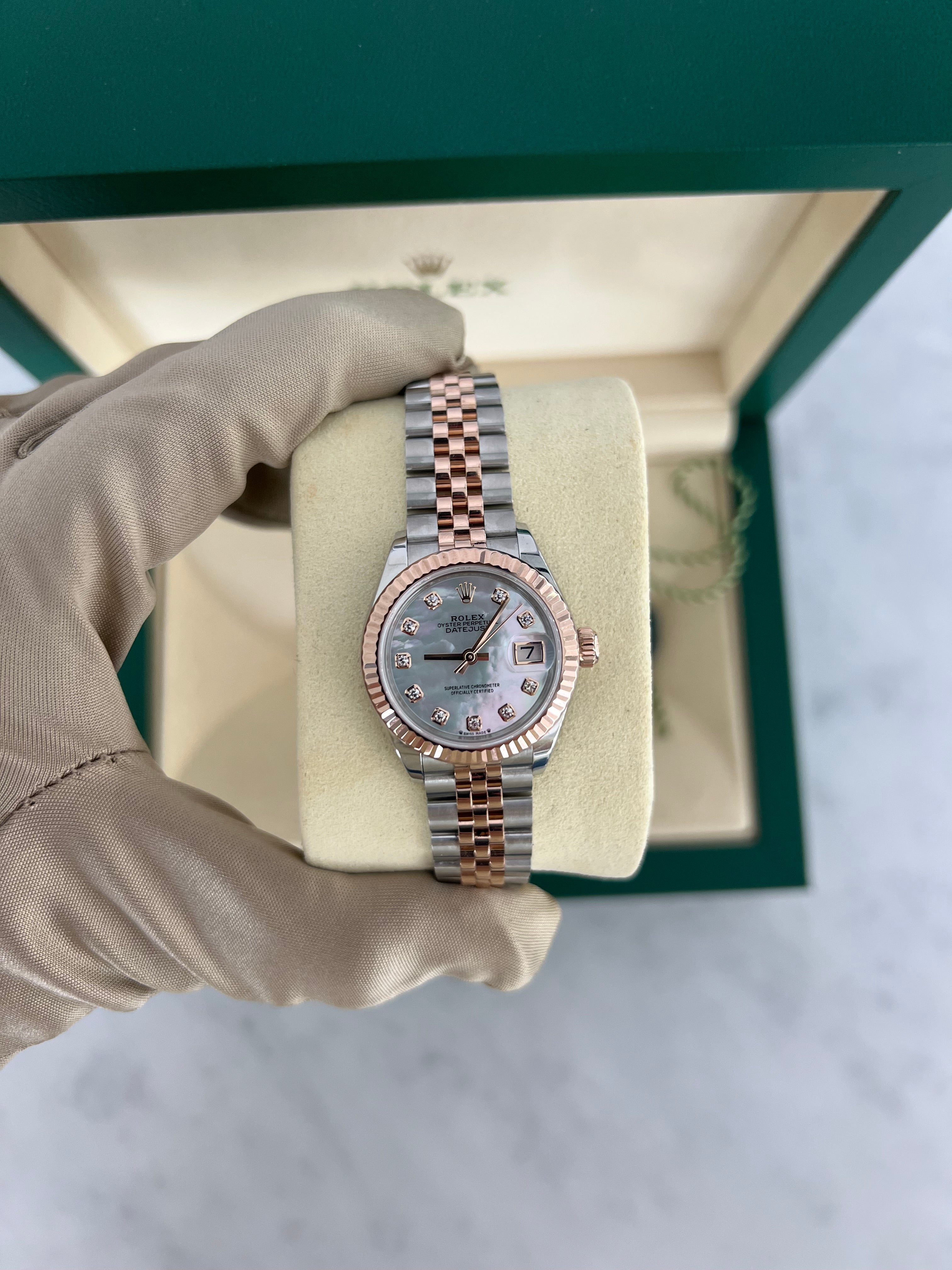 Rolex Datejust Two-Tone Rose Gold MOP Diamond Dial Fluted Bezel Jubilee Bracelet 28mm 279171/2022