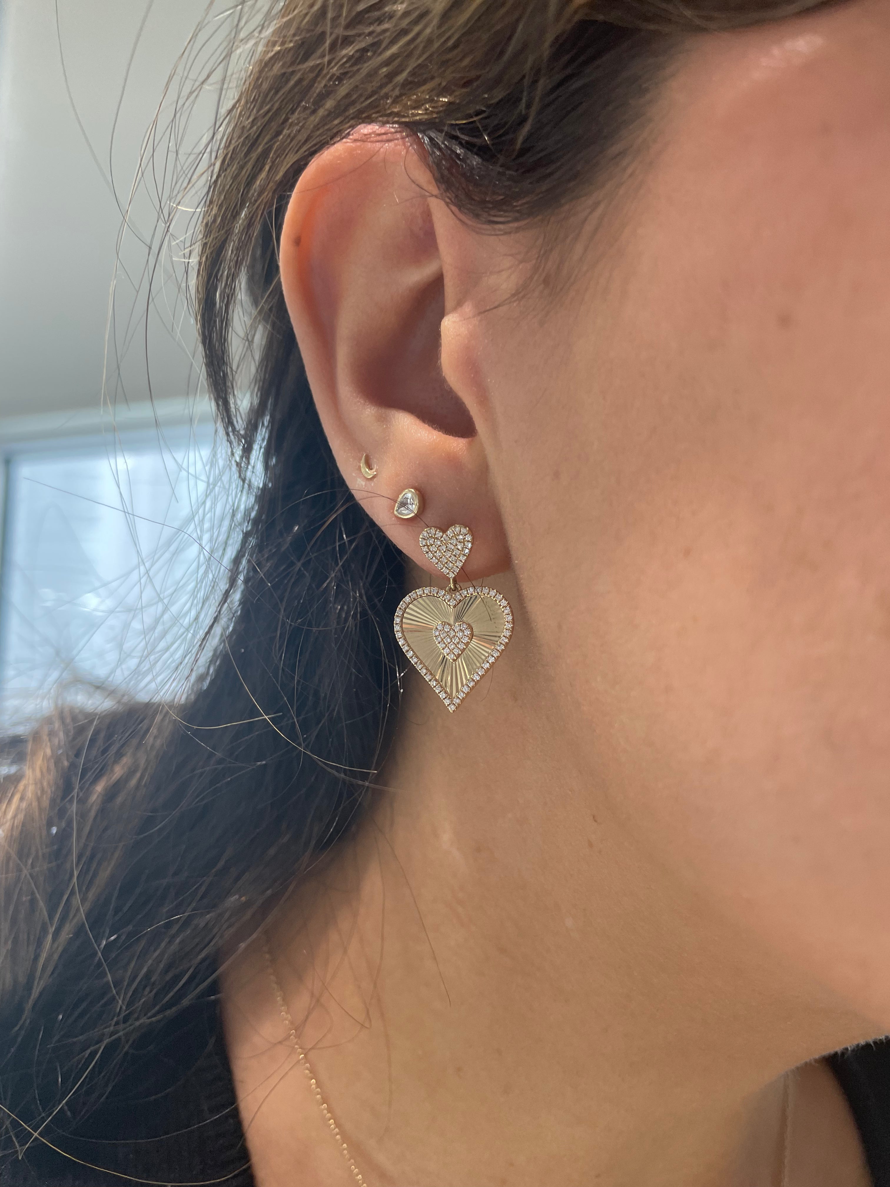 Fluted Dangling Heart Earrings