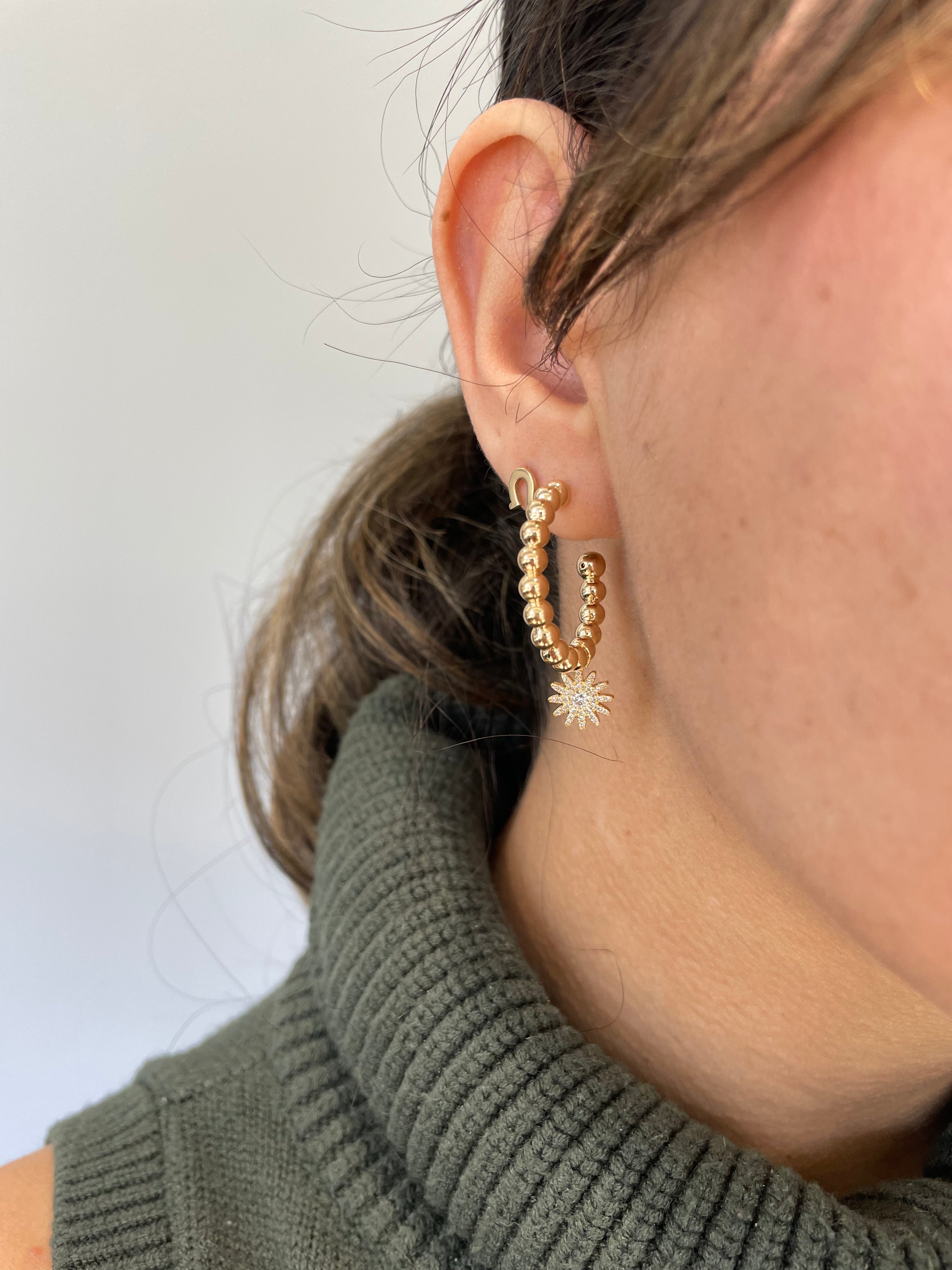 Diamond Sunburst Beaded Hoops