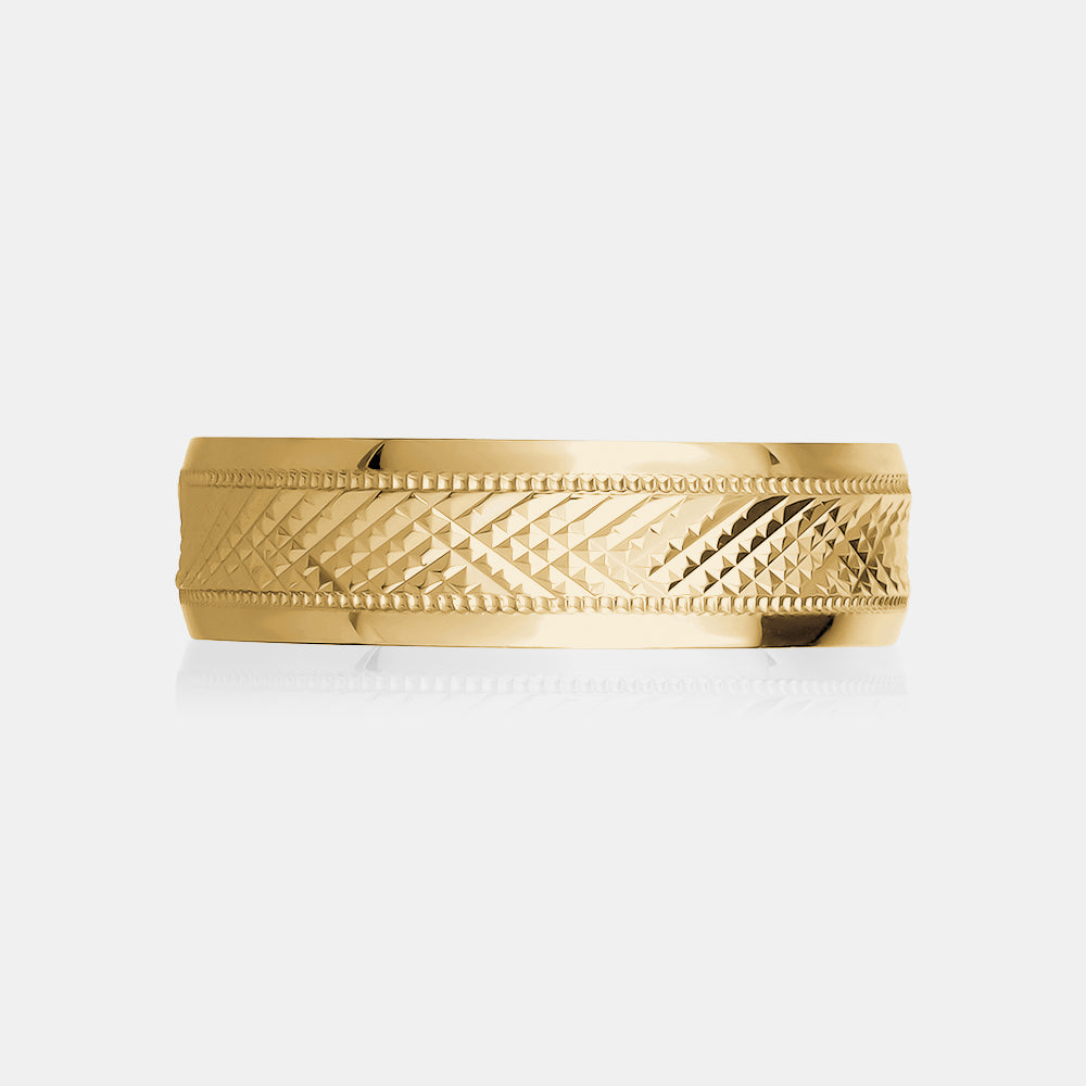 18K Diamond Cut Milgrain Edge Wedding Band