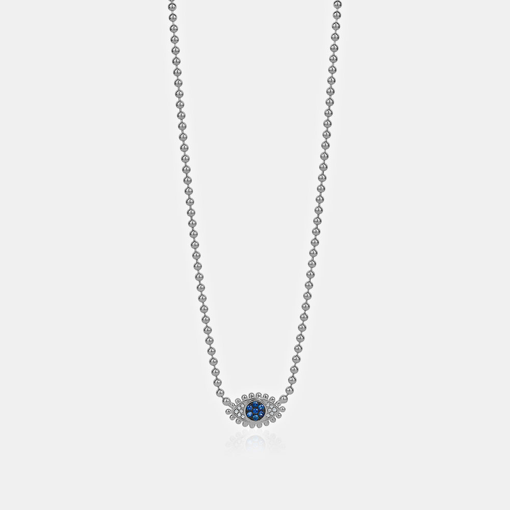 Diamond Sapphire Evil Eye Beaded Necklace