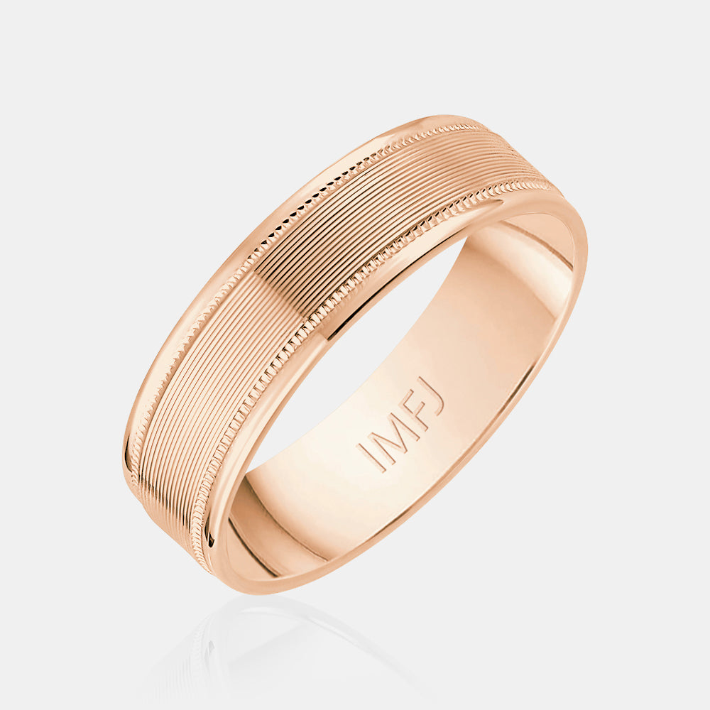 18K Ribbed Milgrain Edge Wedding Band