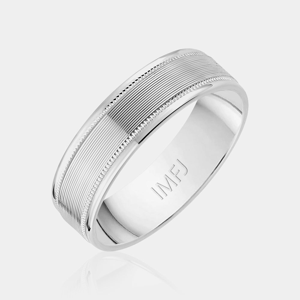 18K Ribbed Milgrain Edge Wedding Band
