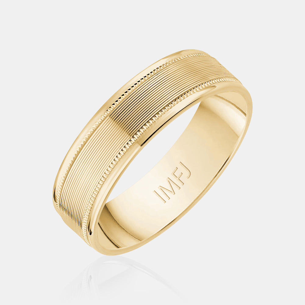 18K Ribbed Milgrain Edge Wedding Band