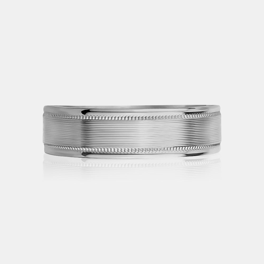 18K Ribbed Milgrain Edge Wedding Band