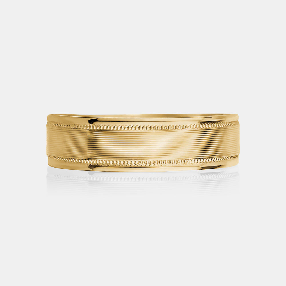 18K Ribbed Milgrain Edge Wedding Band