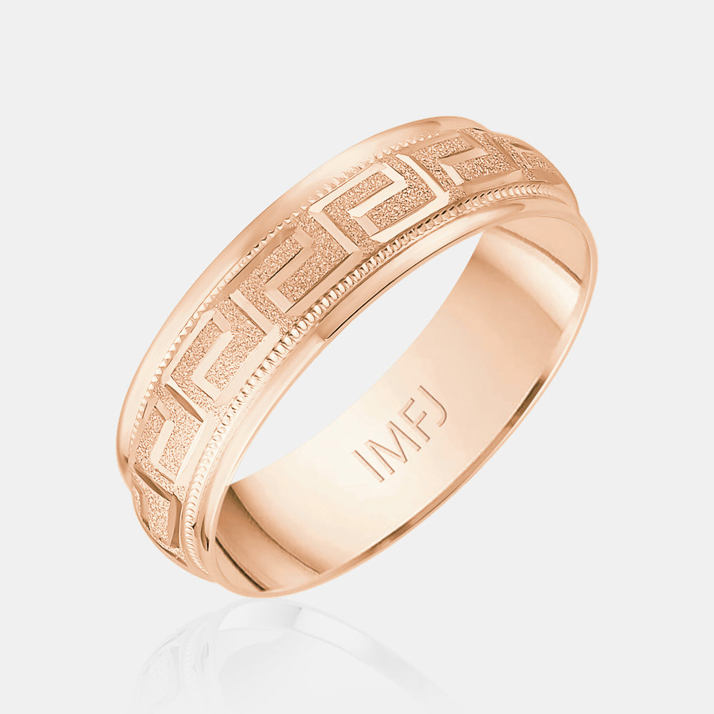 18K Rounded Greek Symbol Milgrain Edge Wedding Band