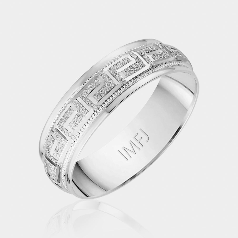 18K Rounded Greek Symbol Milgrain Edge Wedding Band