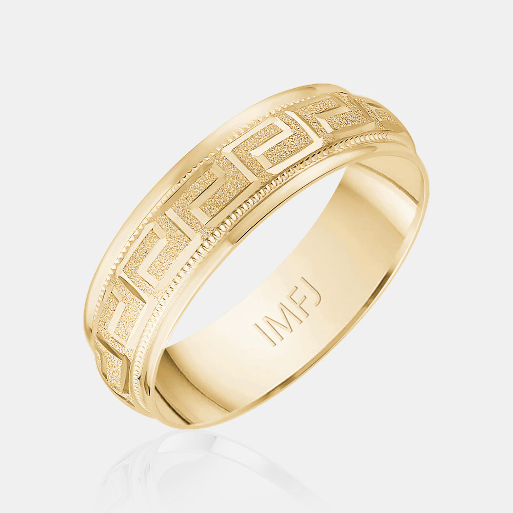 18K Rounded Greek Symbol Milgrain Edge Wedding Band