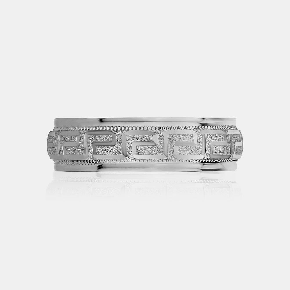18K Rounded Greek Symbol Milgrain Edge Wedding Band