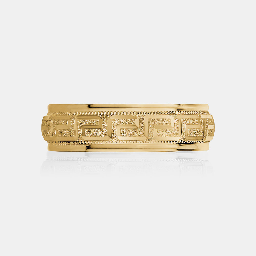 18K Rounded Greek Symbol Milgrain Edge Wedding Band