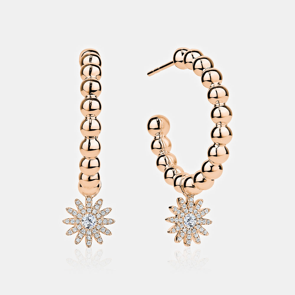 Diamond Sunburst Beaded Hoops