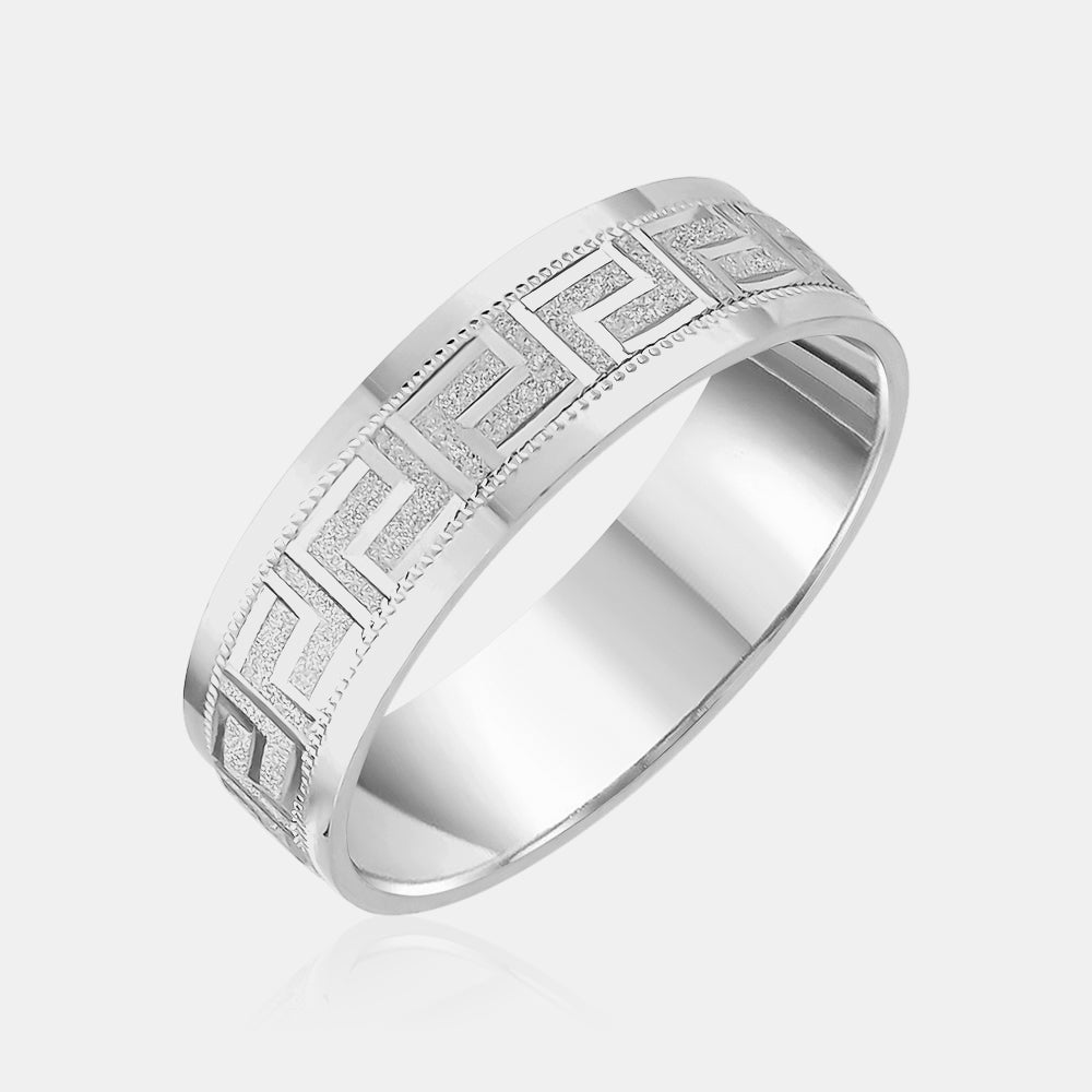 18K Flat Greek Symbol Milgrain Edge Wedding Band