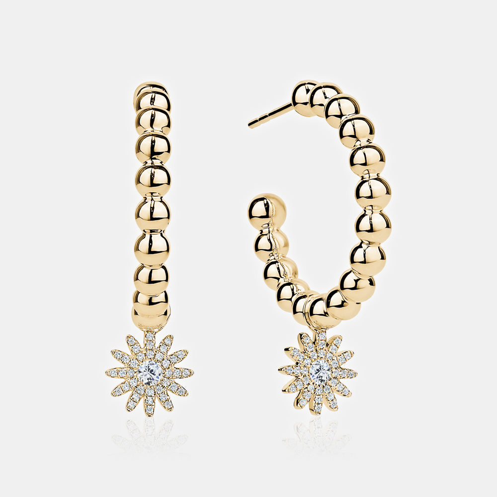 Diamond Sunburst Beaded Hoops