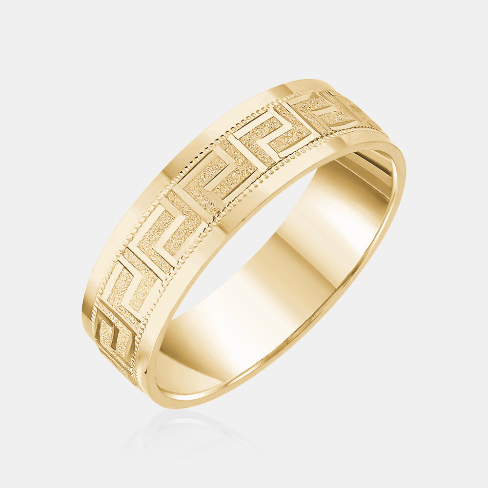 14K Flat Greek Symbol Milgrain Edge Wedding Band