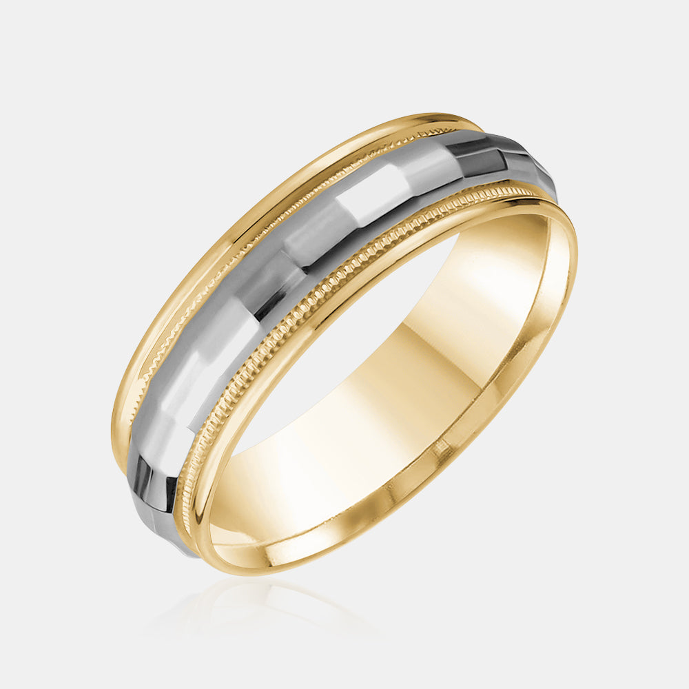 18K Two-Tone Rounded Milgrain Edge Wedding Band